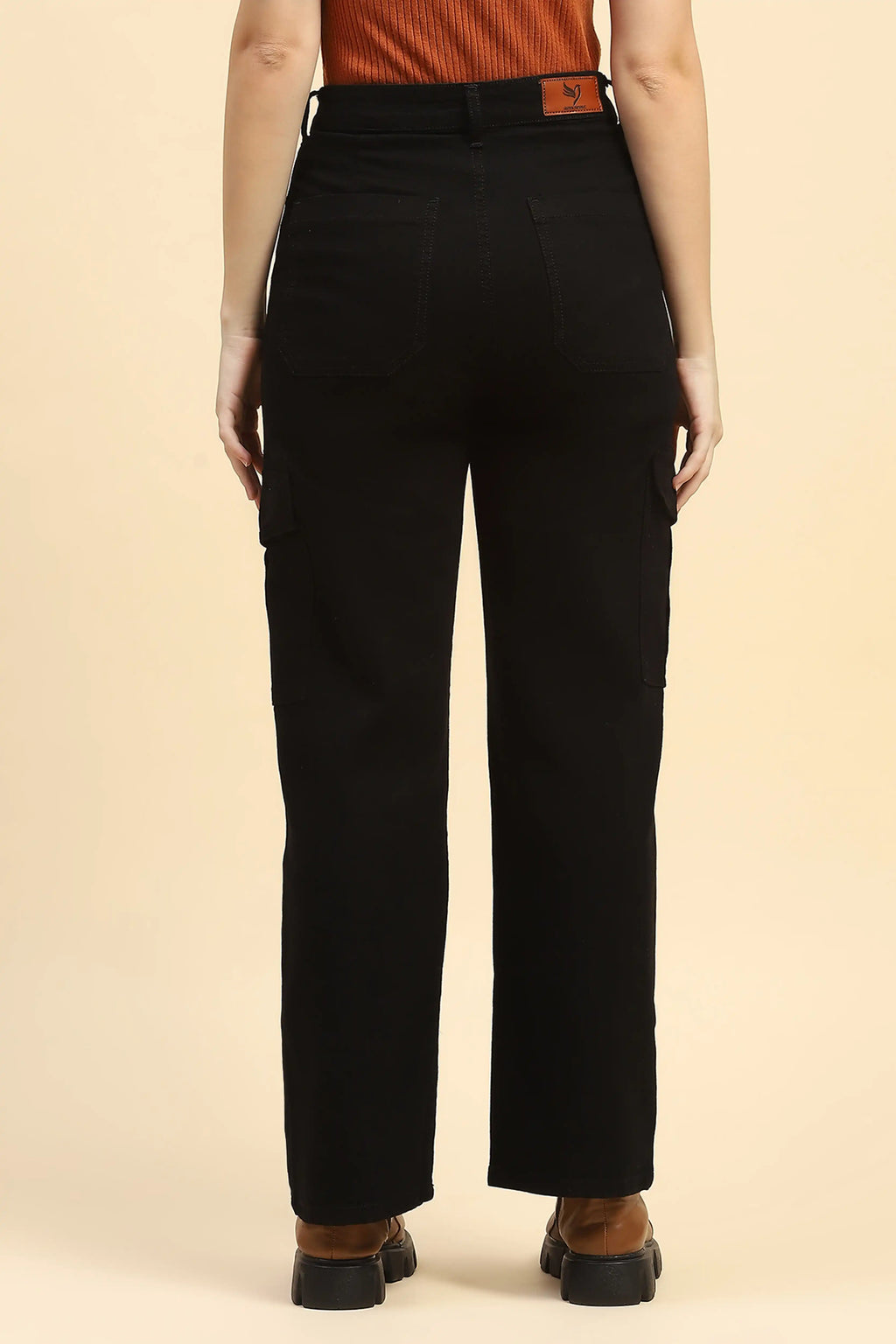 Jet Black Cotton Straight Fit Cargo