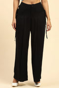 Black Solid Cotton Loose Fit Palazzo