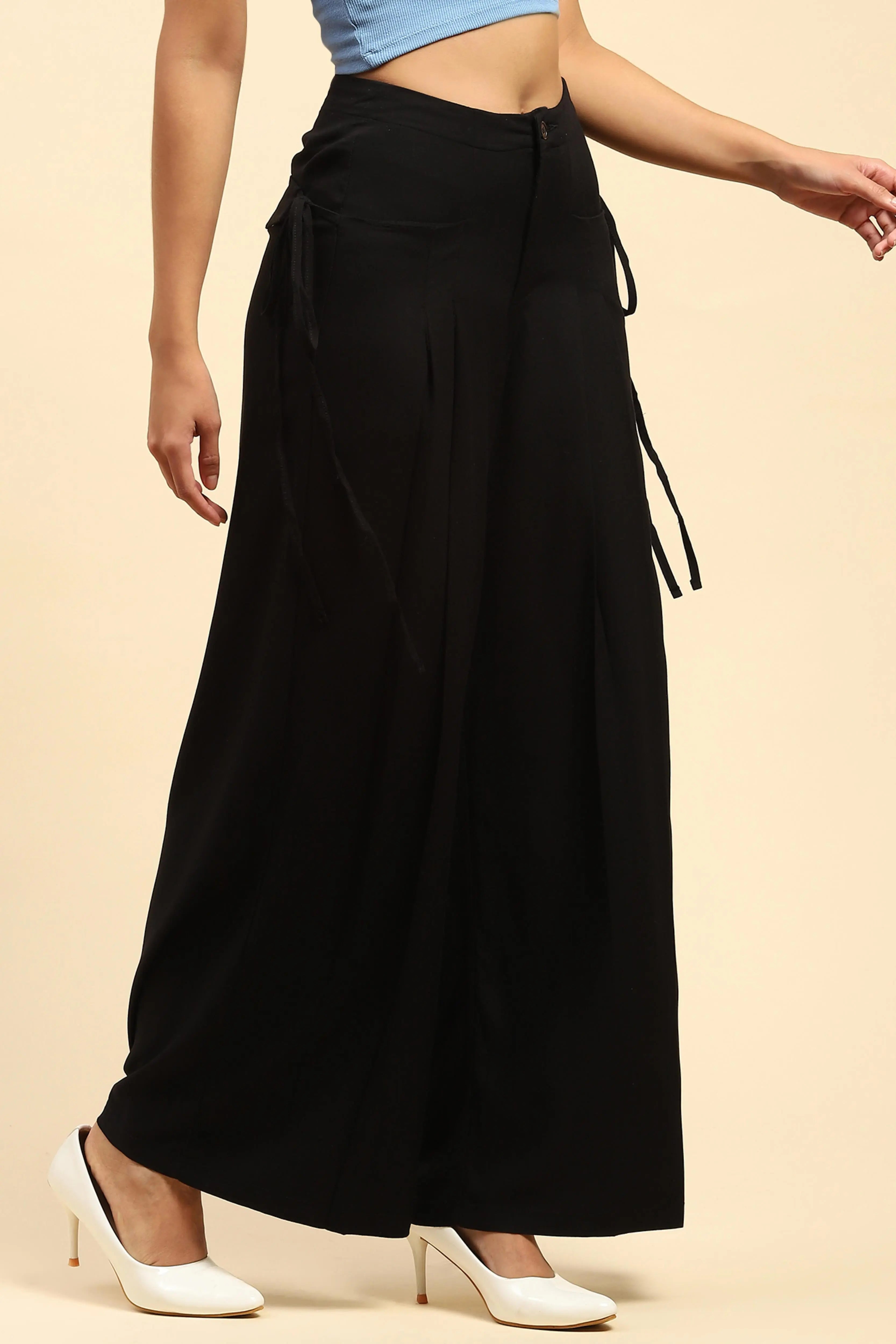 Black Solid Cotton Loose Fit Palazzo