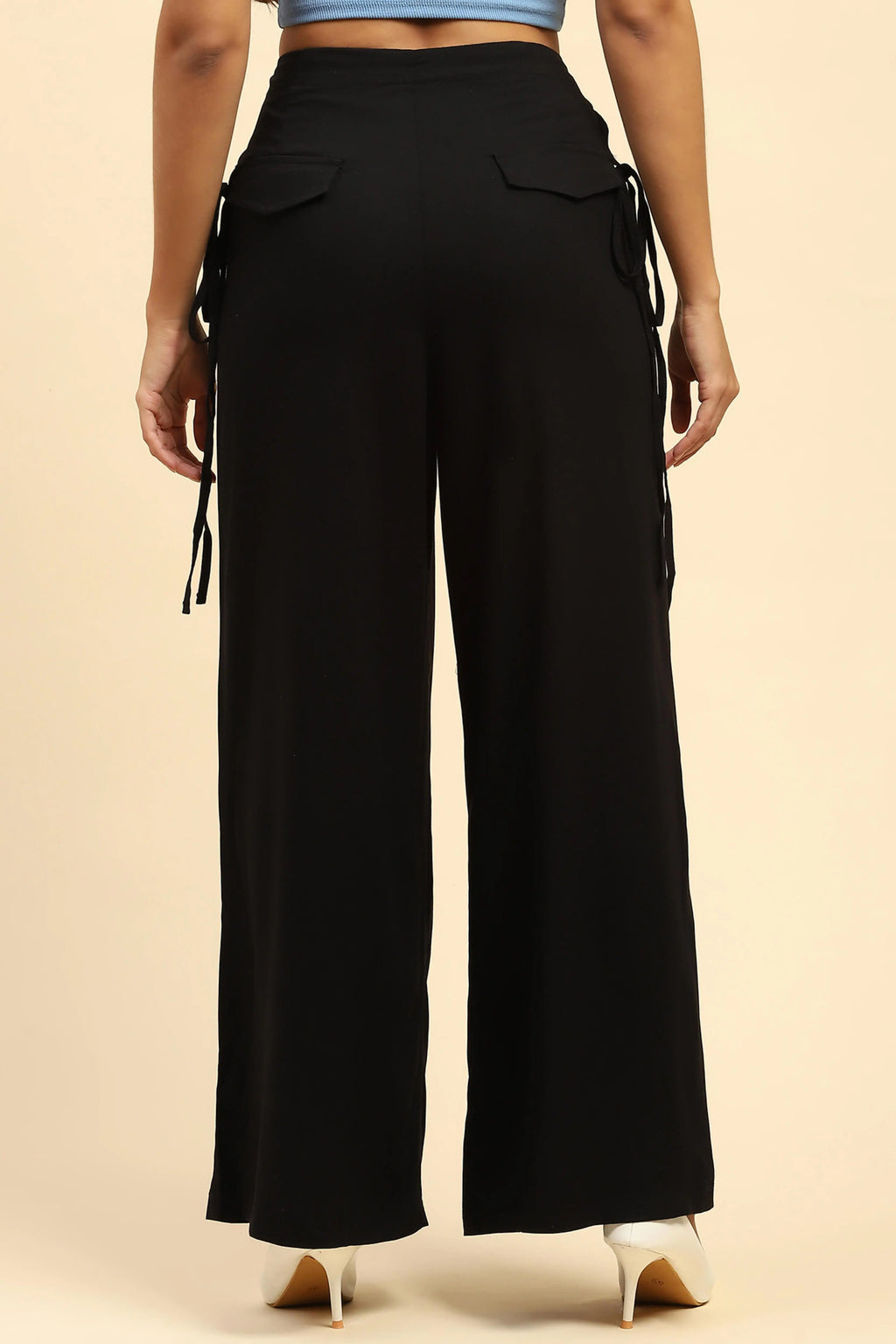 Black Solid Cotton Loose Fit Palazzo
