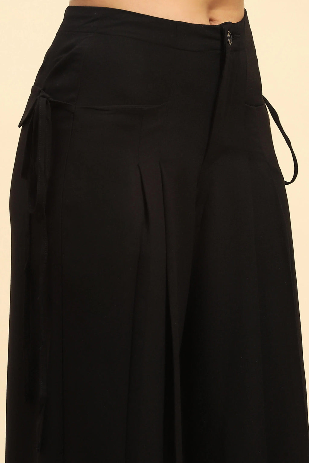 Black Solid Cotton Loose Fit Palazzo