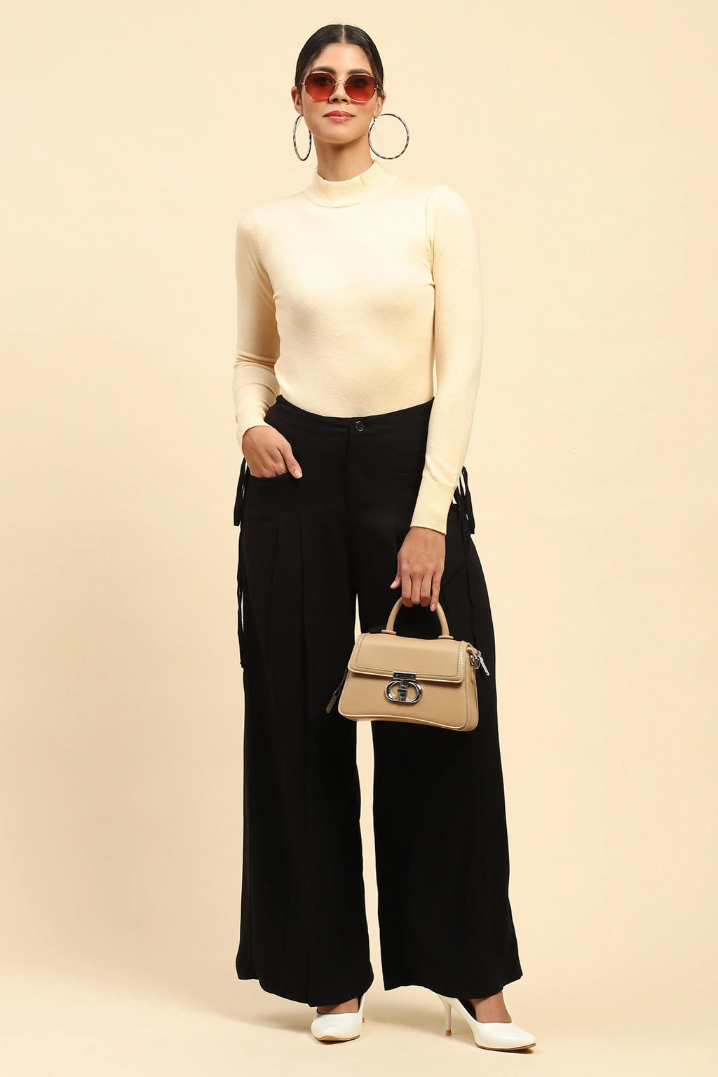 Black Solid Cotton Loose Fit Palazzo