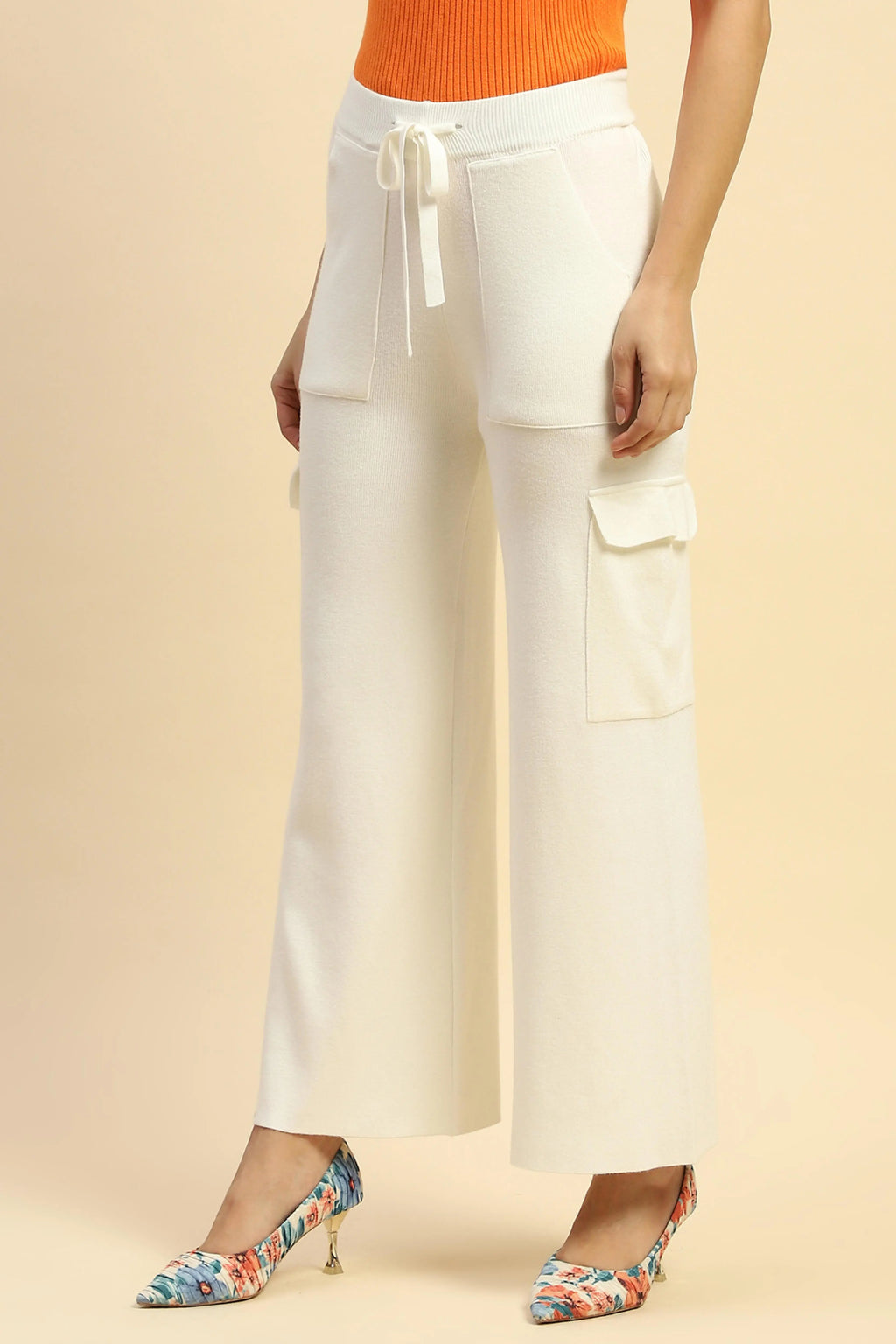 Ecru Viscose Cargo Loose Winter Lower