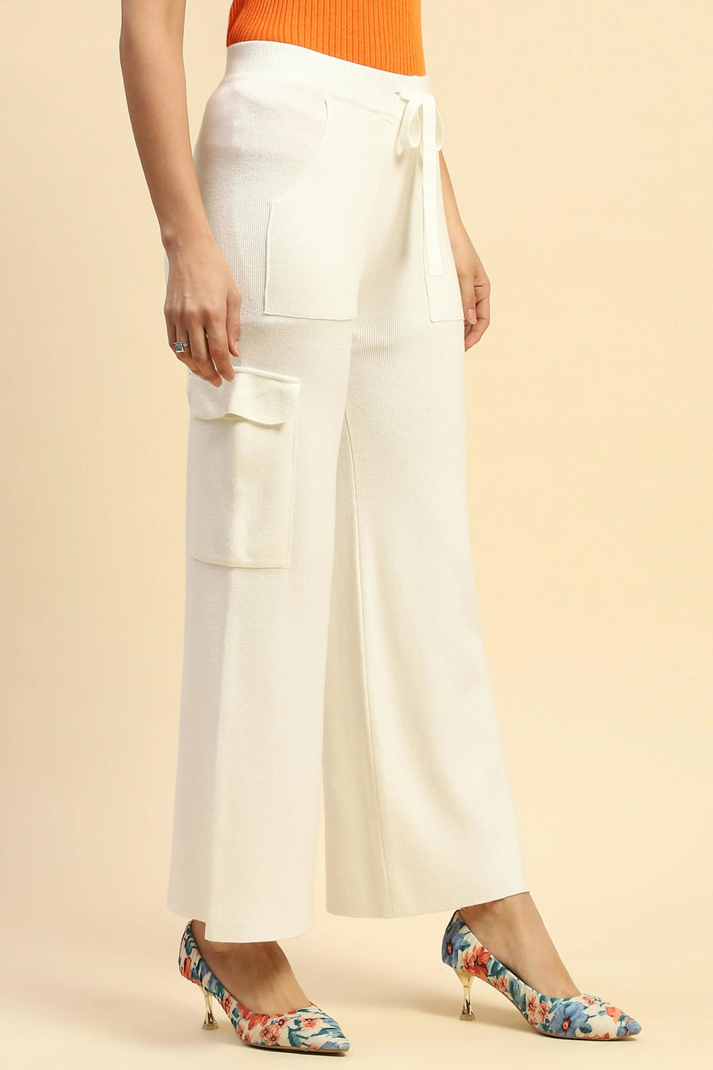Ecru Viscose Cargo Loose Winter Lower