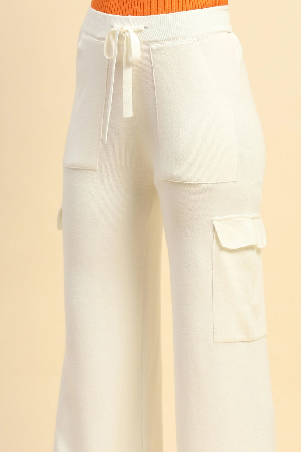 Ecru Viscose Cargo Loose Winter Lower
