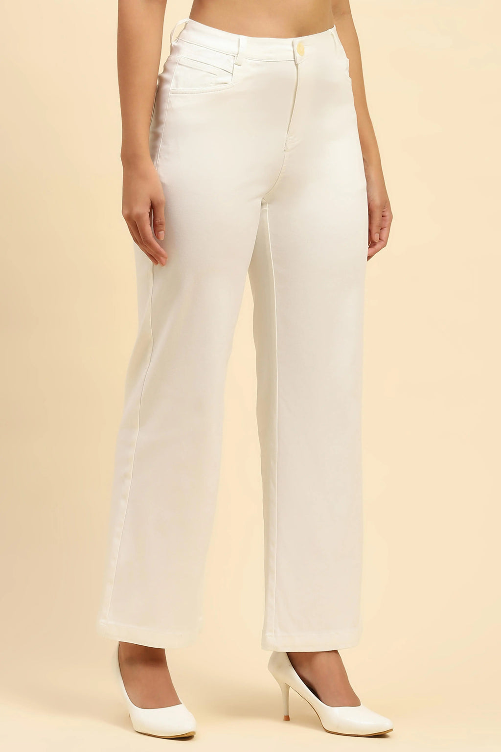 White Stretchable Loose Fit Trouser