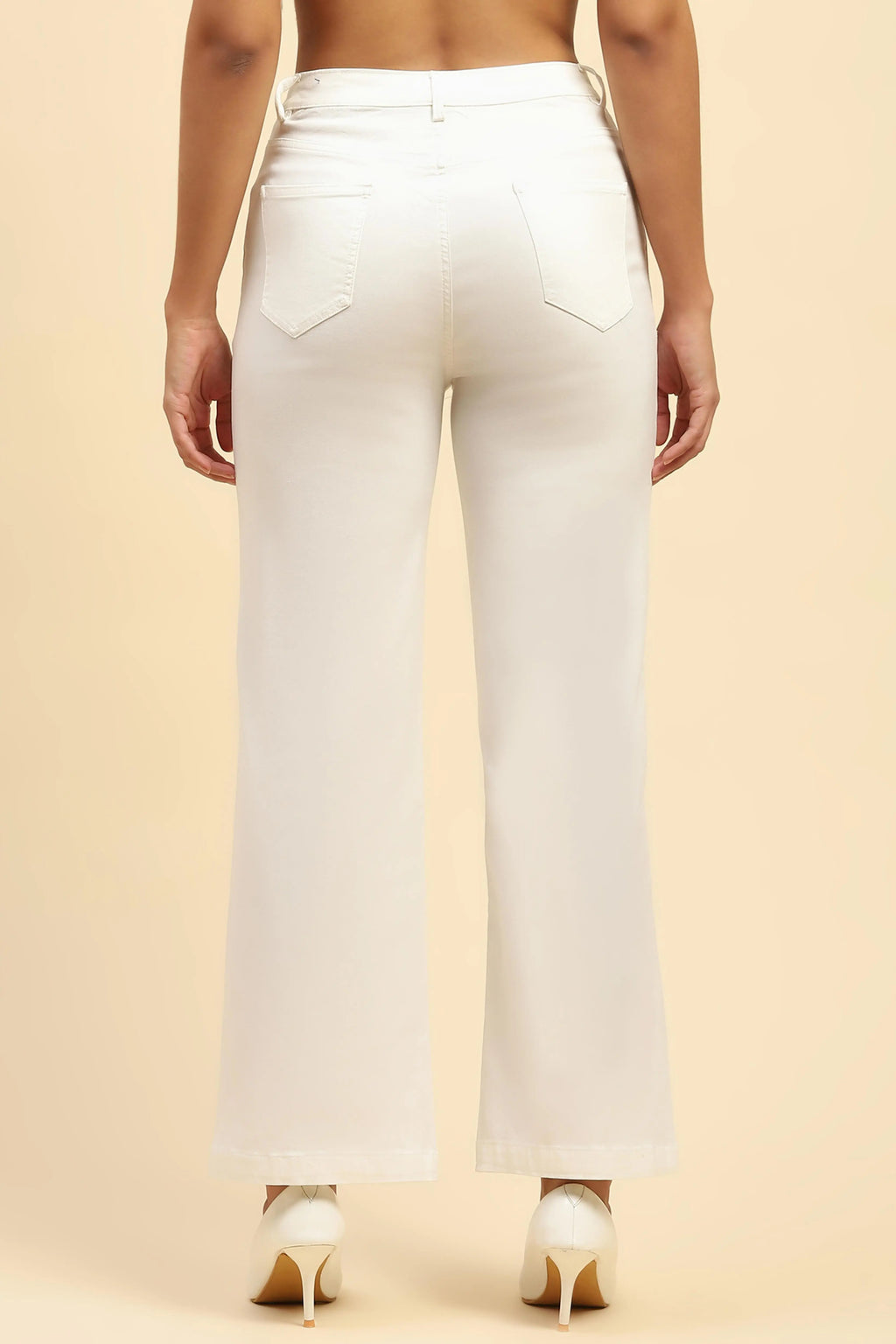White Stretchable Loose Fit Trouser