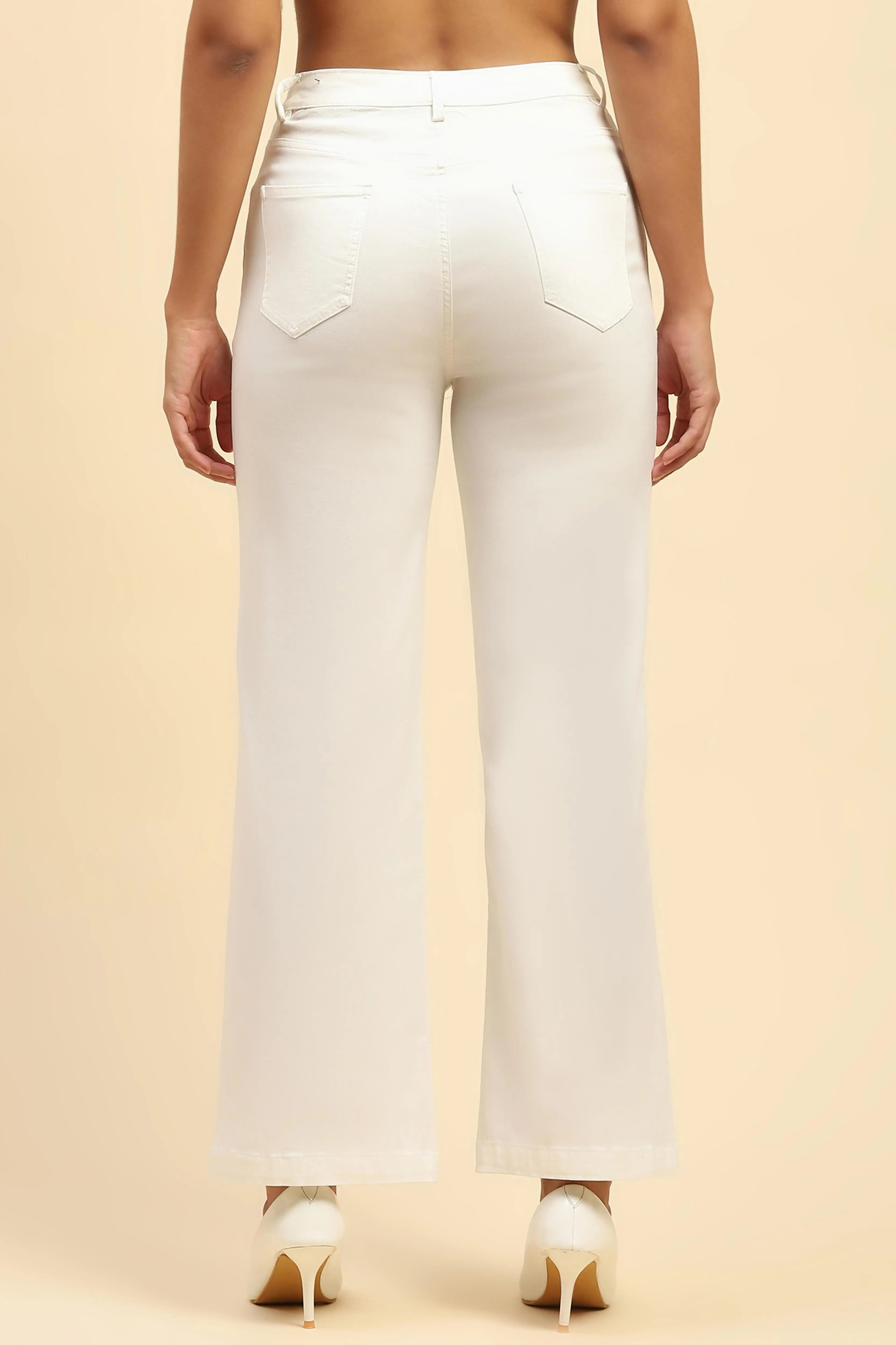 White Stretchable Loose Fit Trouser