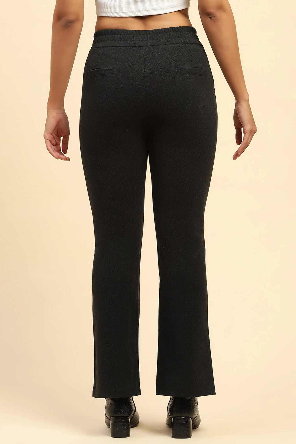 Black Solid Viscose Winter Trouser