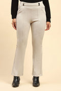 Ecru Solid Viscose Winter Trouser