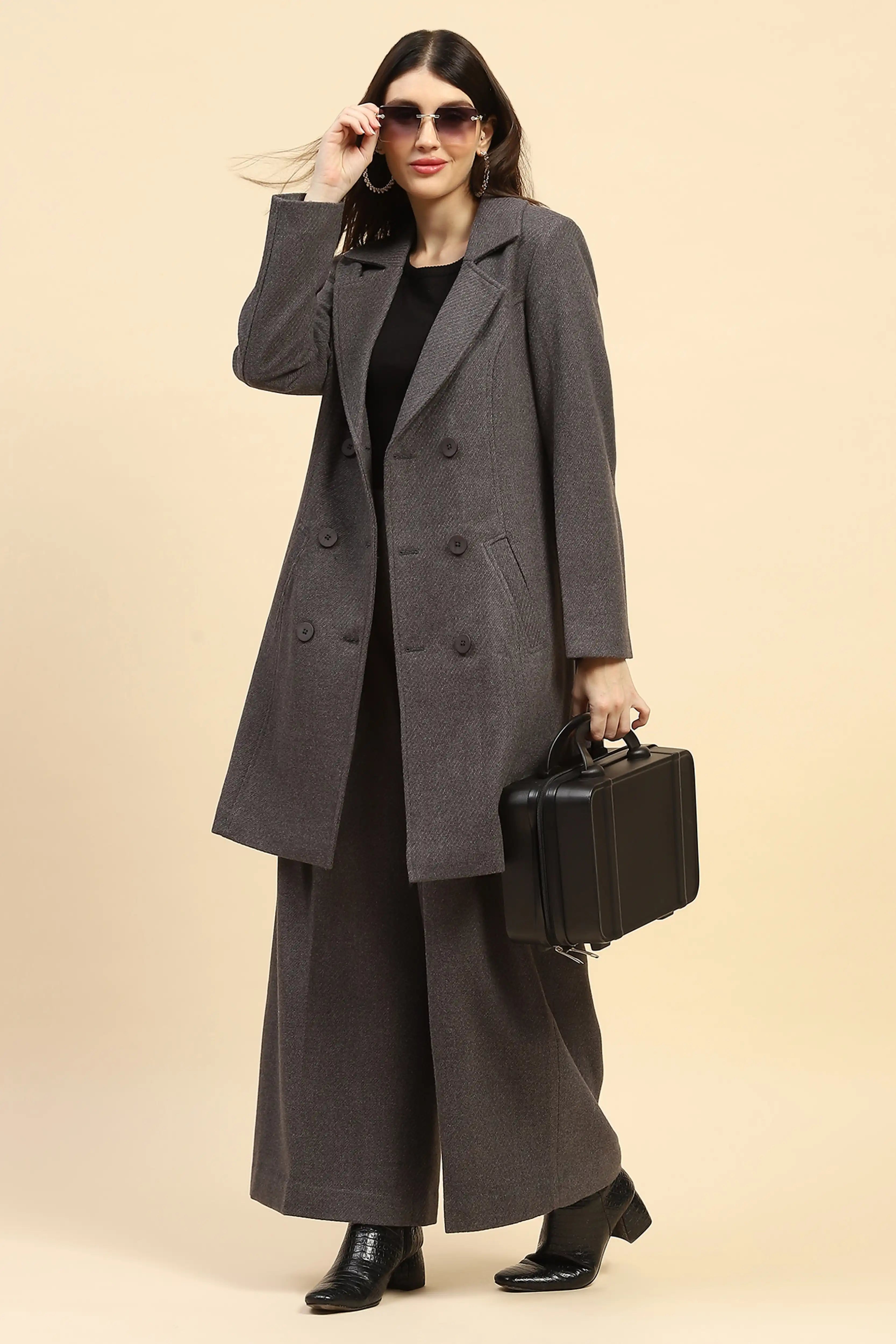 Grey Viscose Wide Leg Winter Trouser