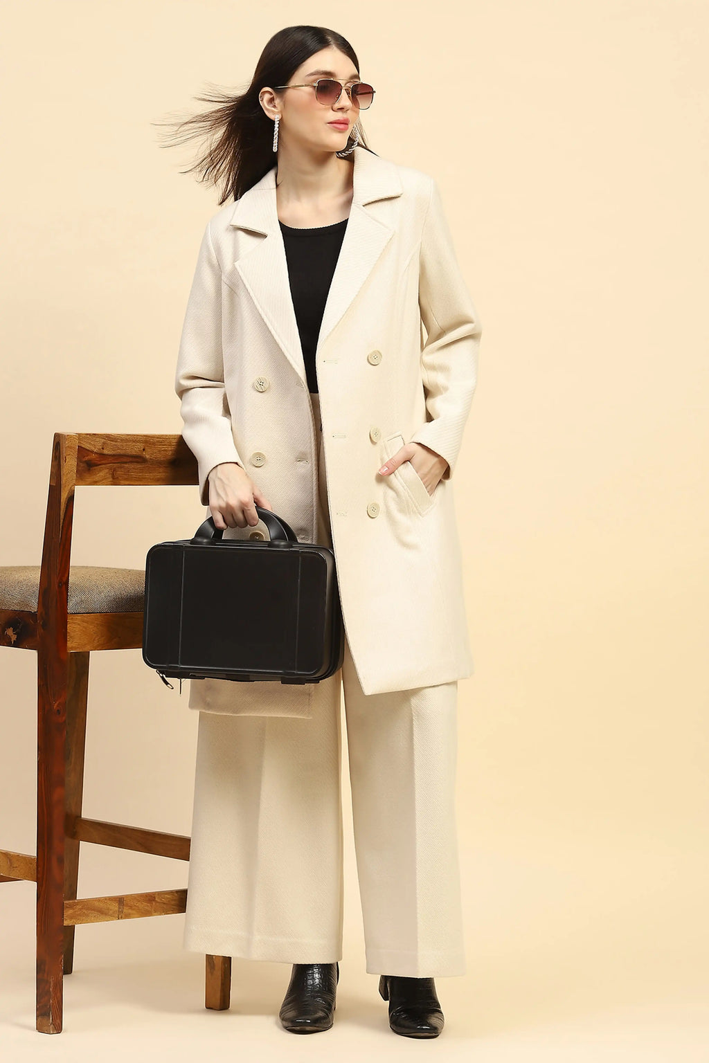 Cream Viscose Wide Leg Winter Trouser