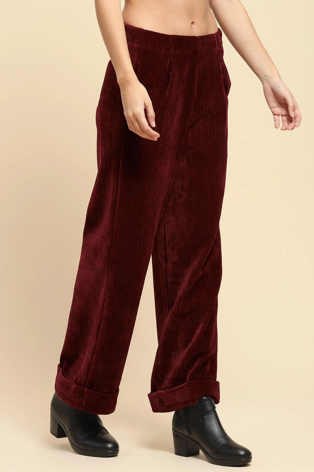 Wine Solid Loose Fit Lower