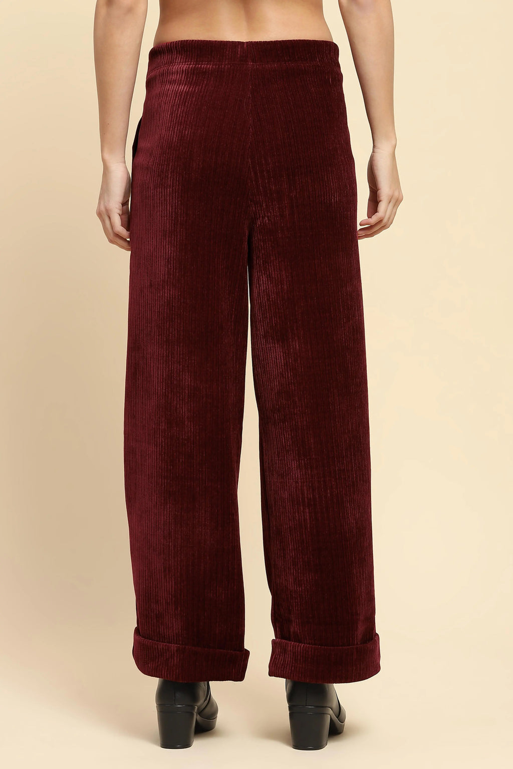 Wine Solid Loose Fit Lower