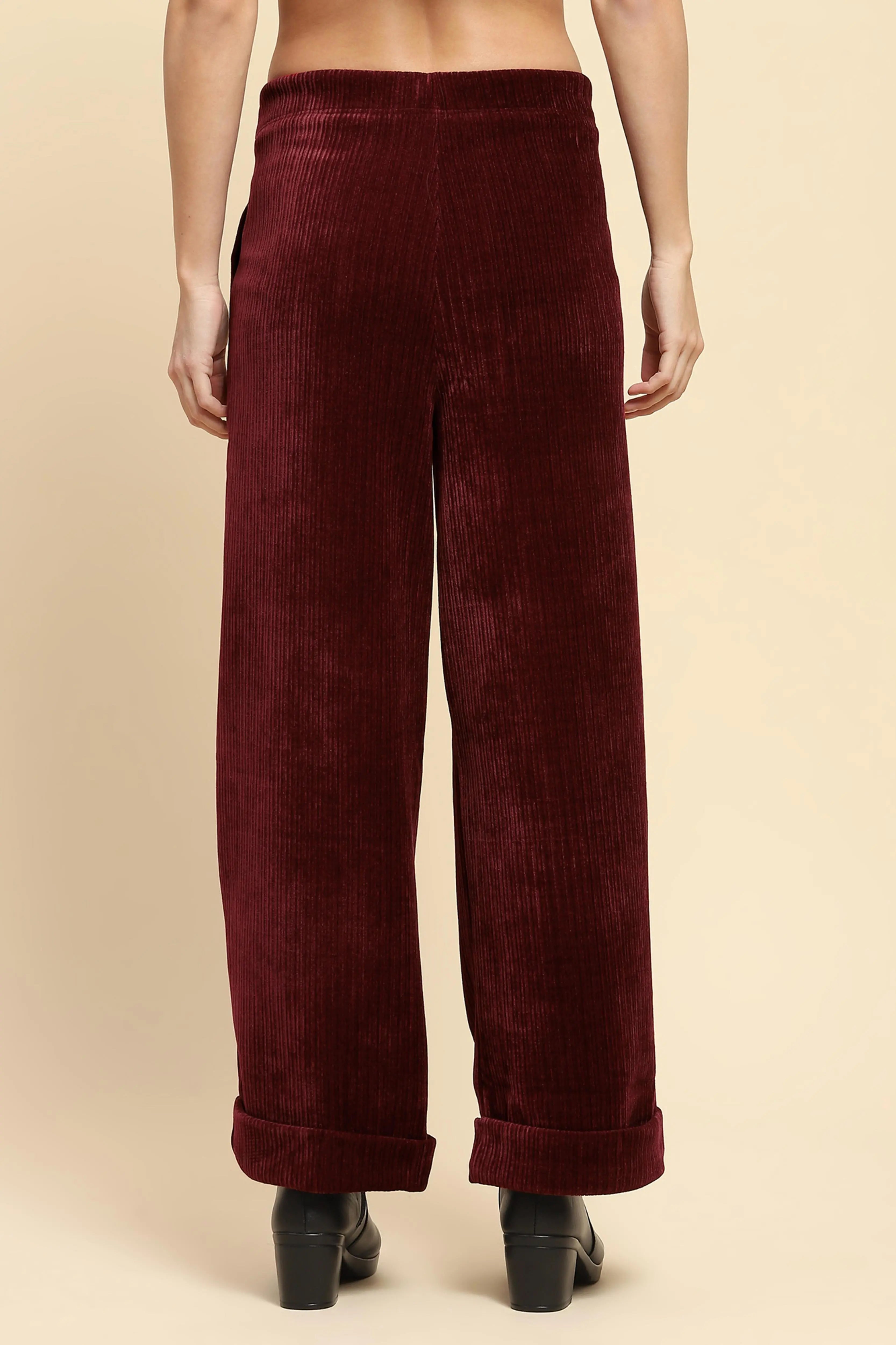 Wine Solid Loose Fit Lower