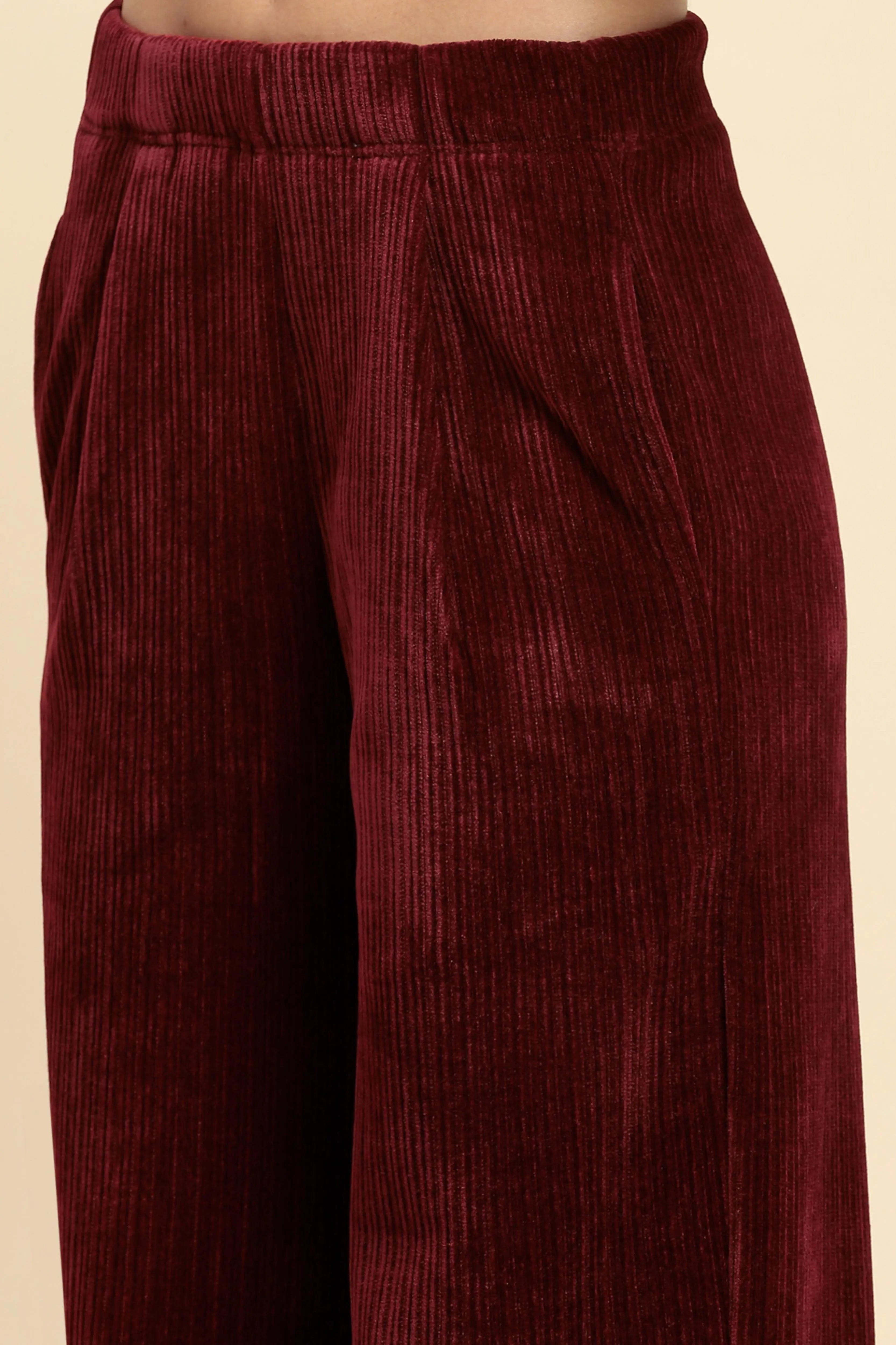 Wine Solid Loose Fit Lower