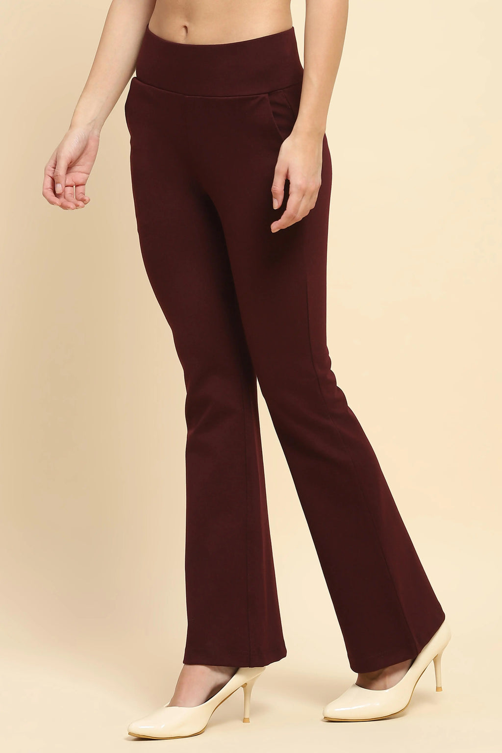 Burgundy Stretchable Bootcut Trouser