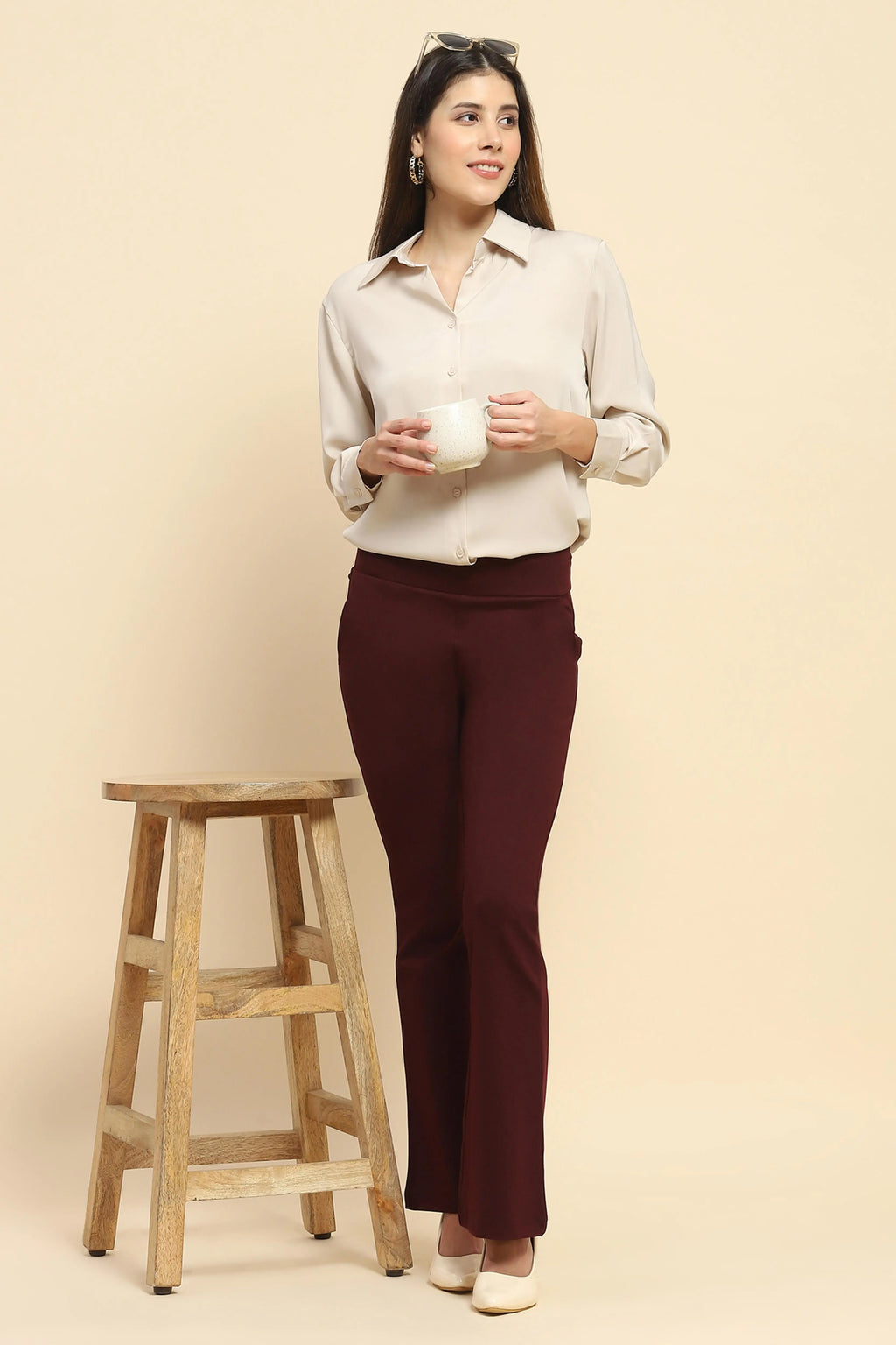 Burgundy Stretchable Bootcut Trouser