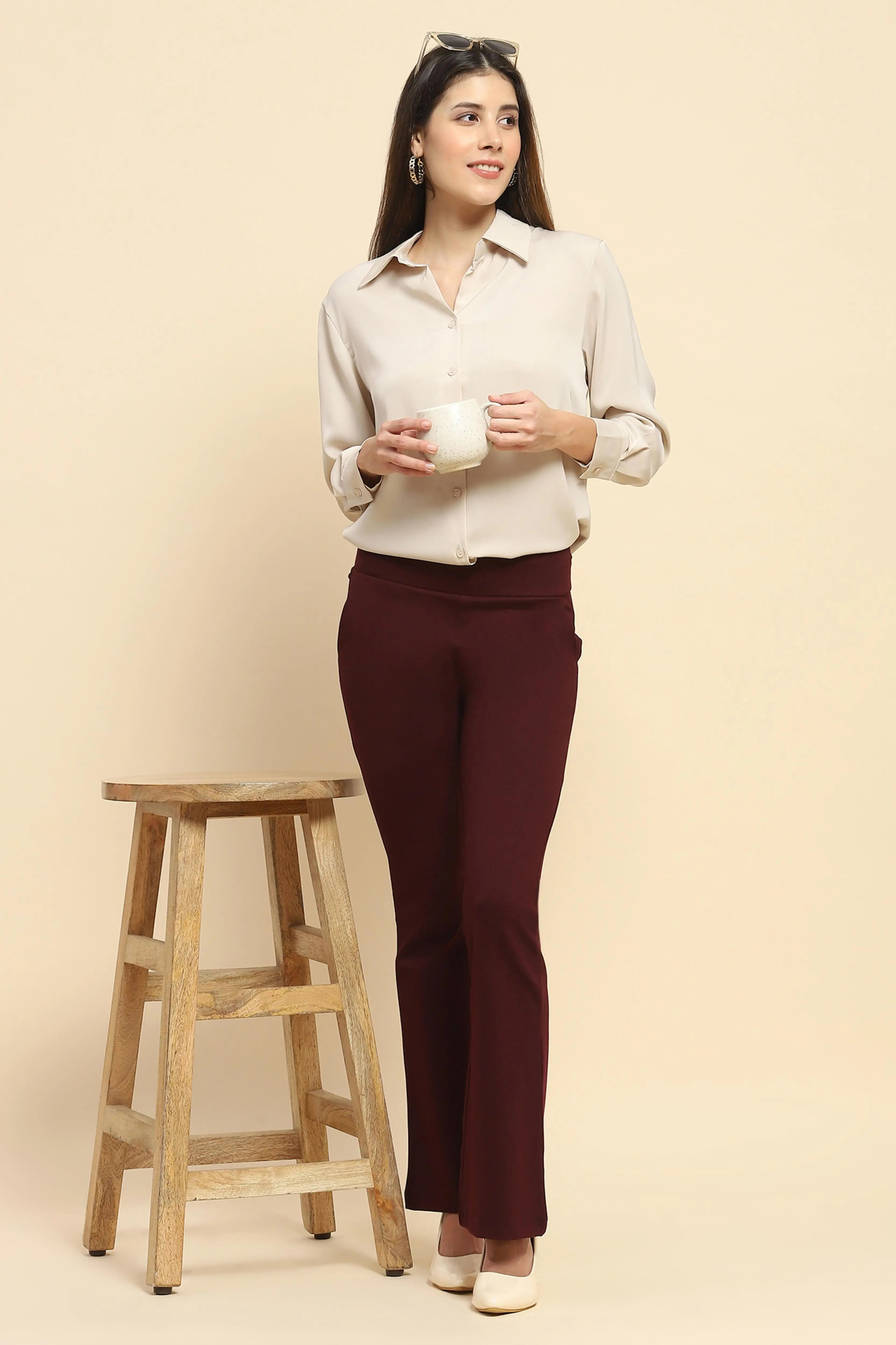Burgundy Stretchable Bootcut Trouser