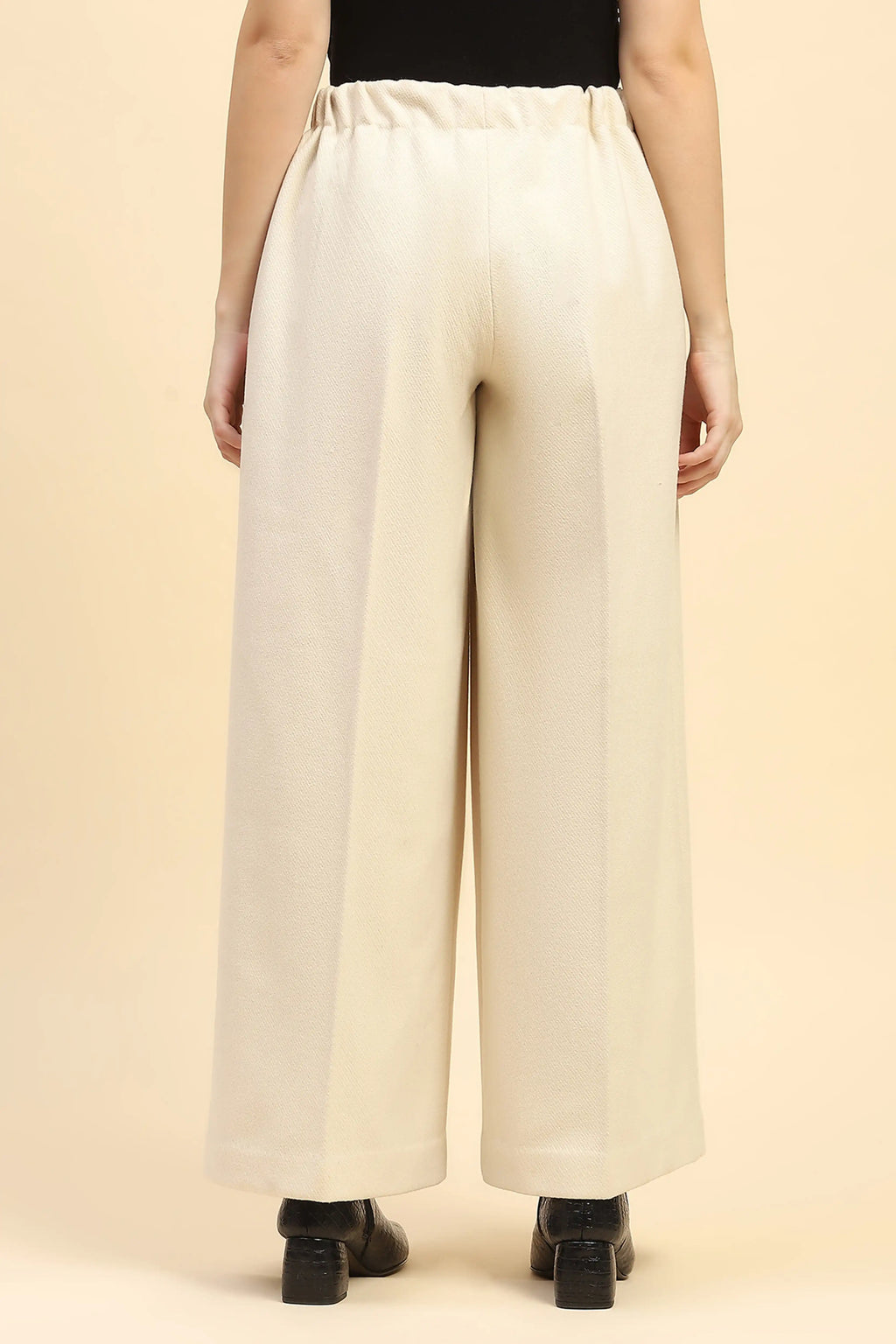Cream Viscose Wide Leg Winter Trouser