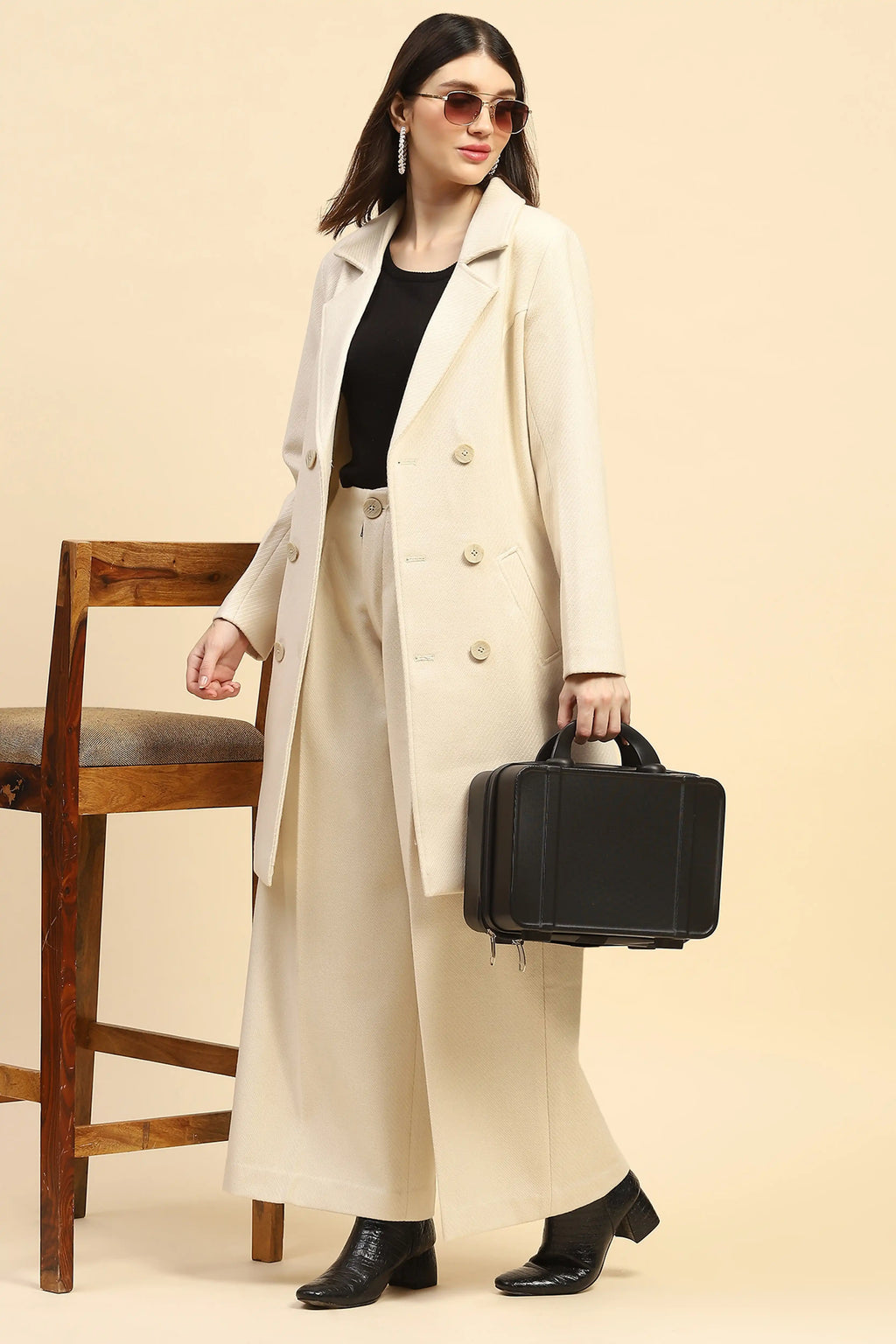 Cream Viscose Wide Leg Winter Trouser