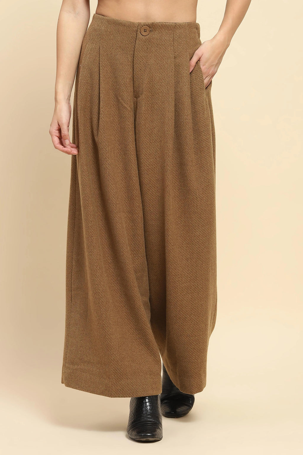 Brown Viscose Wide Leg Winter Trouser