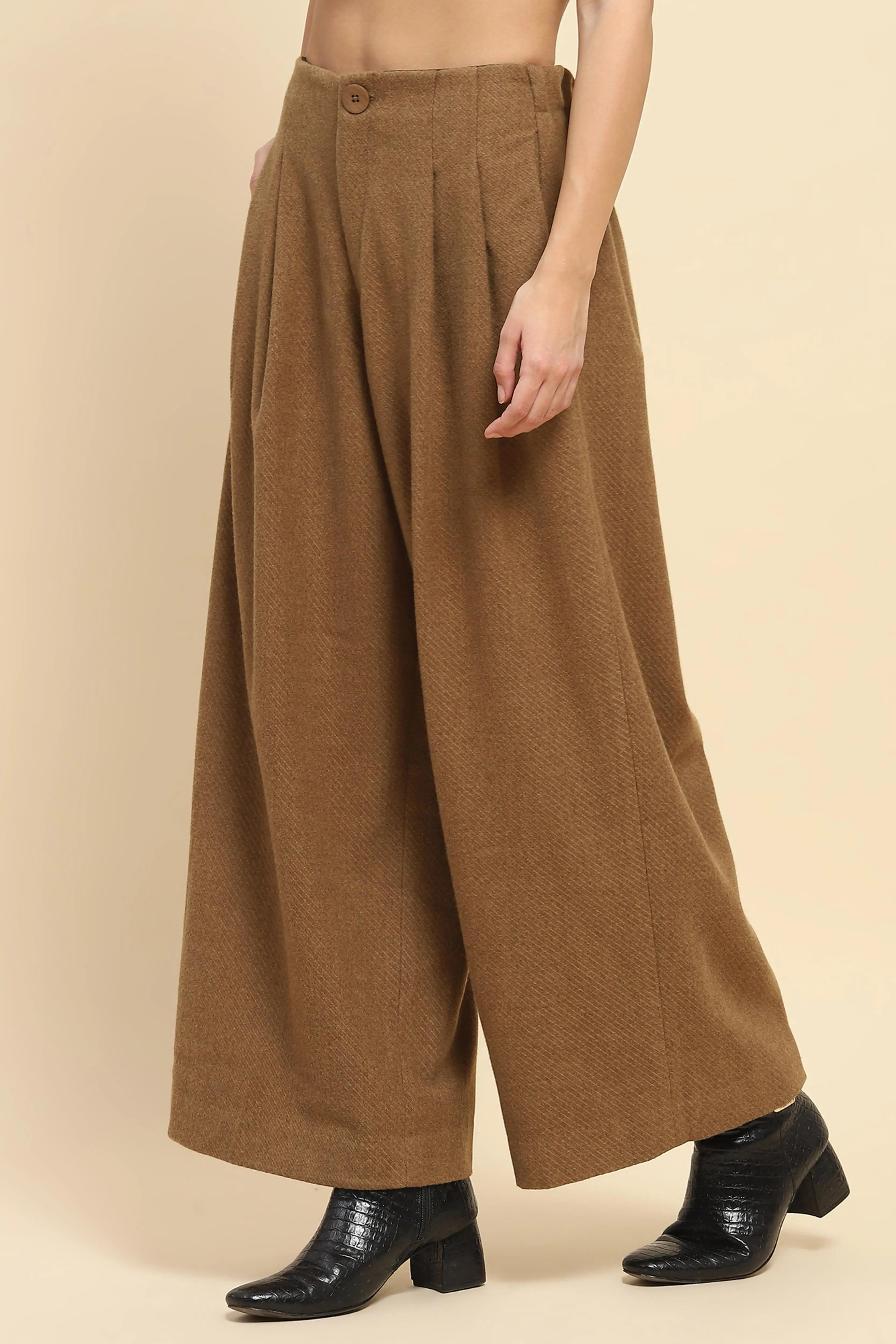 Brown Viscose Wide Leg Winter Trouser