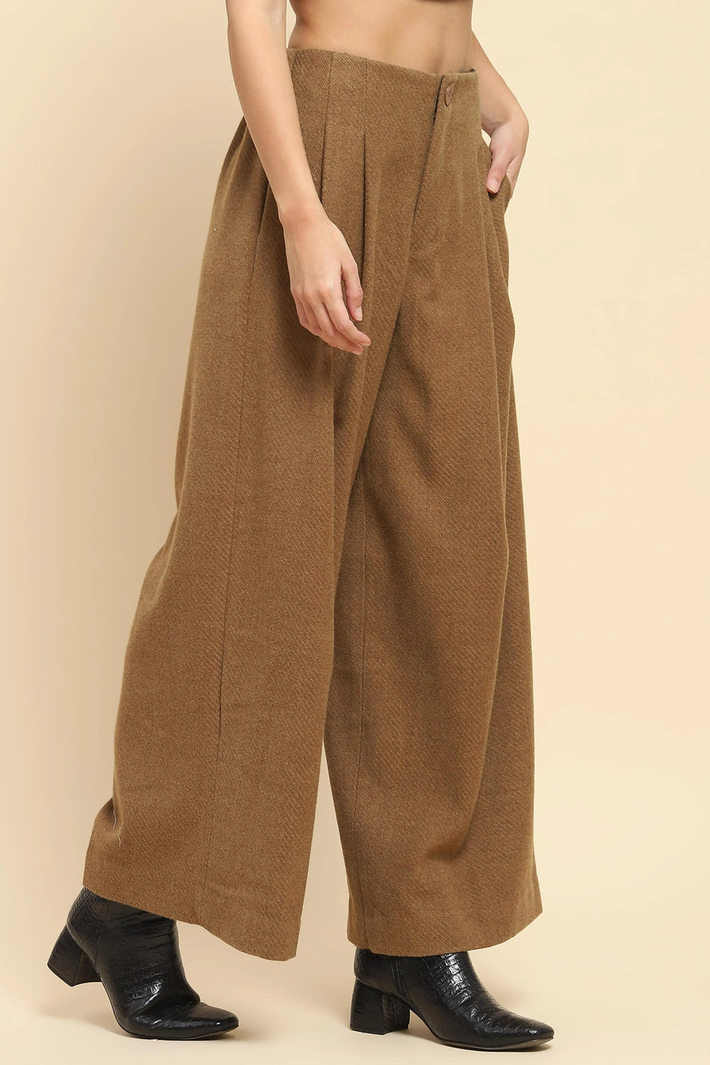 Brown Viscose Wide Leg Winter Trouser