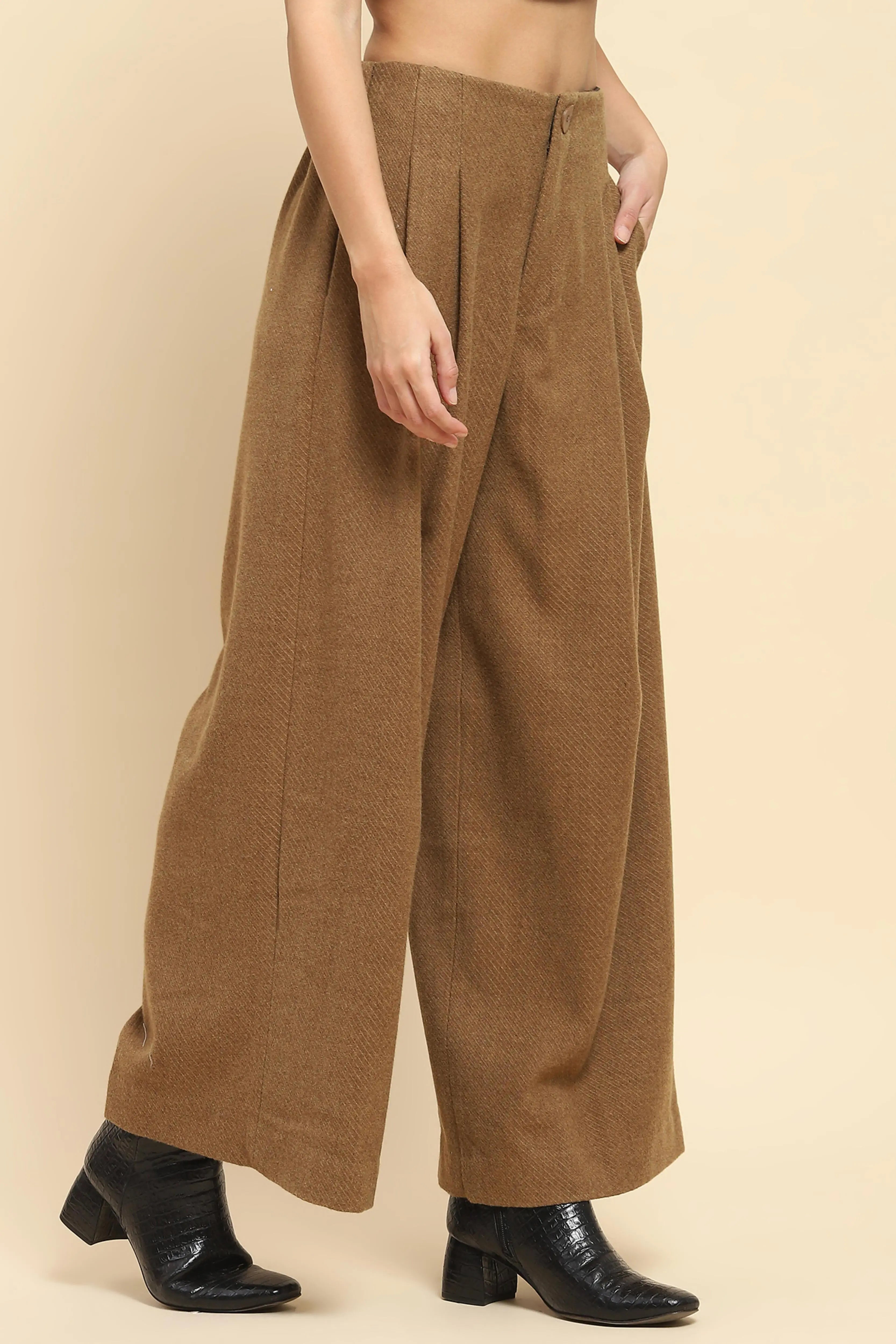 Brown Viscose Wide Leg Winter Trouser
