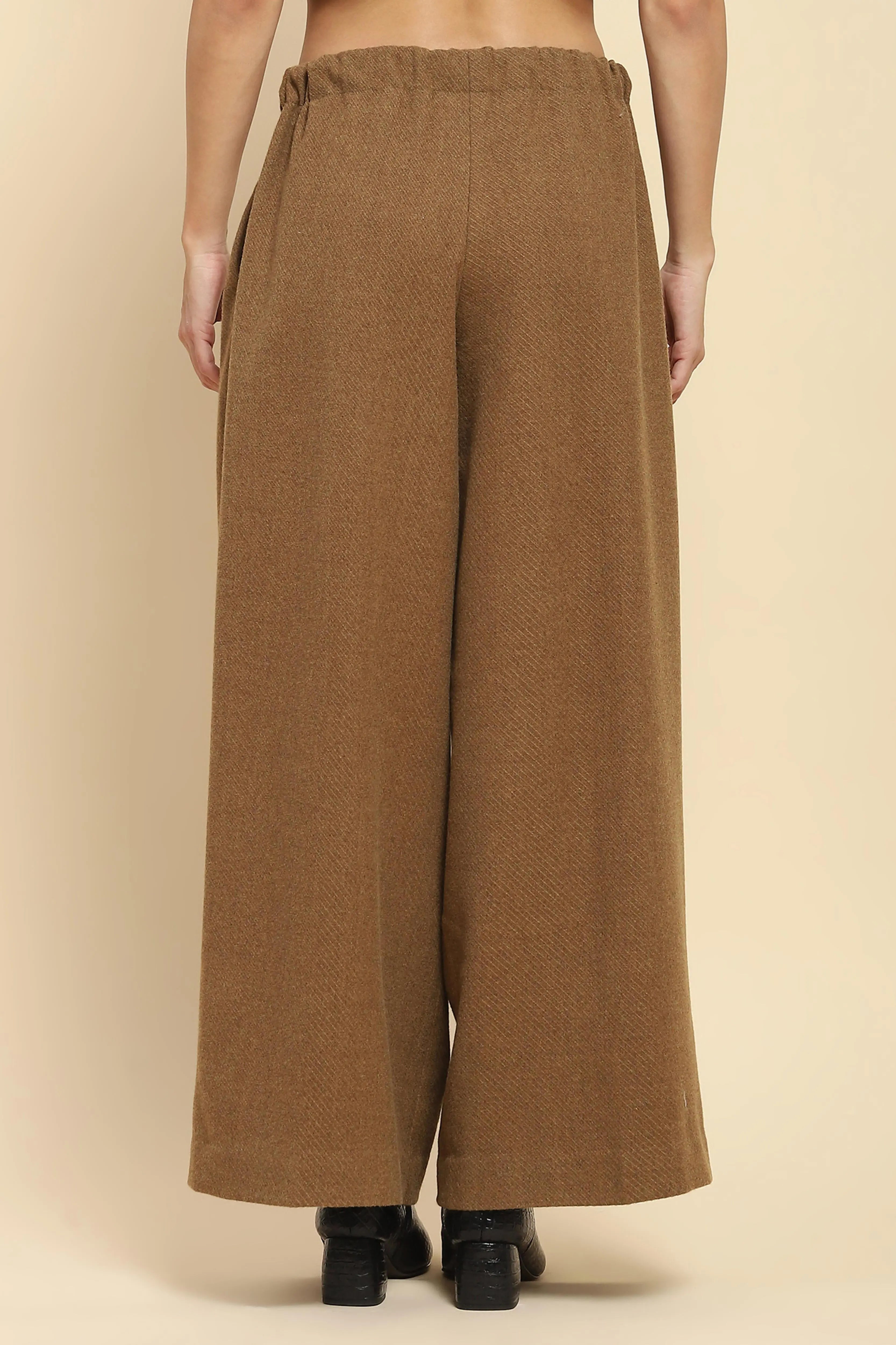 Brown Viscose Wide Leg Winter Trouser