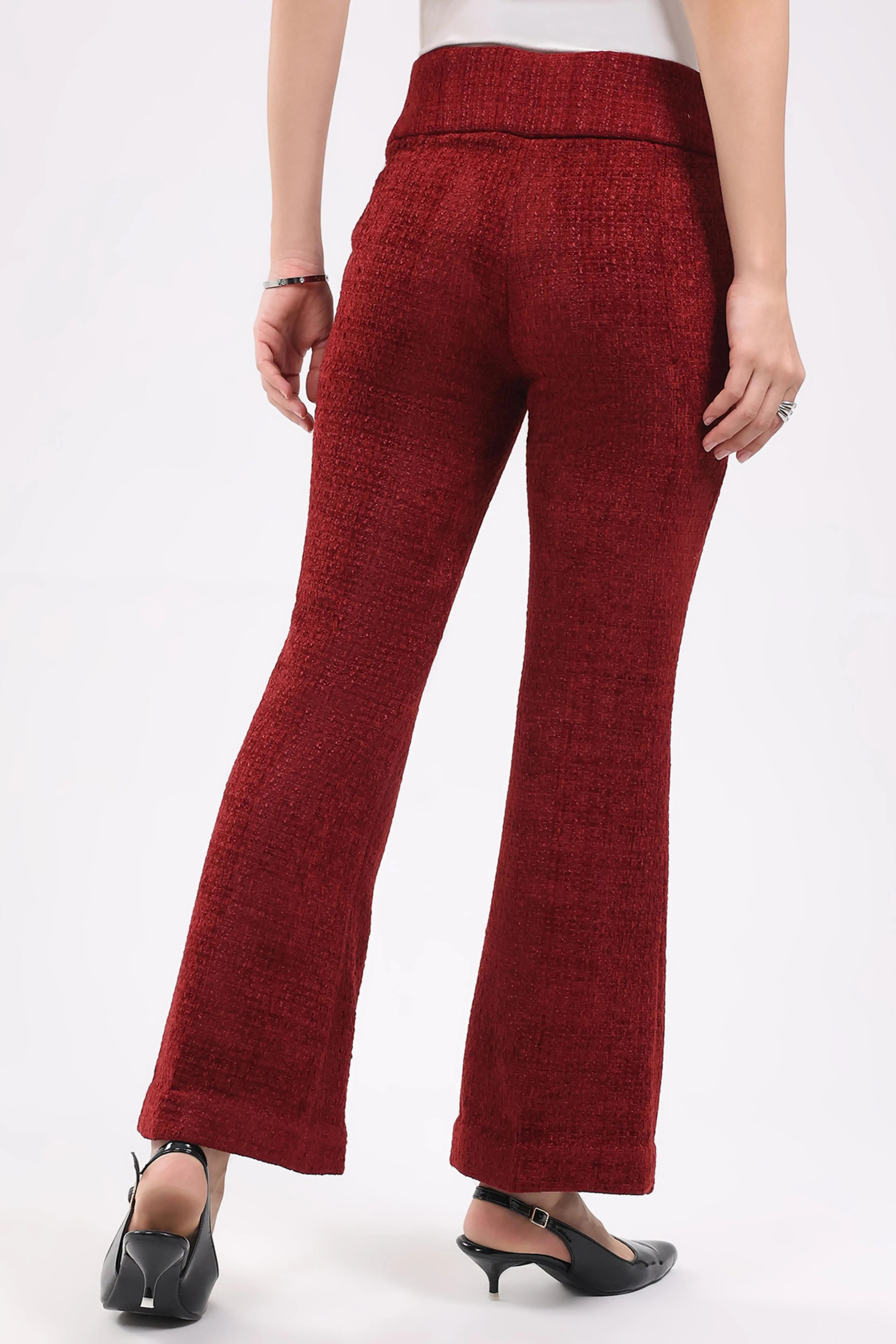 Maroon Wool Blend Bootcut Trousers