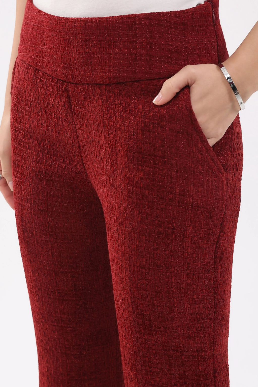 Maroon Wool Blend Bootcut Trousers