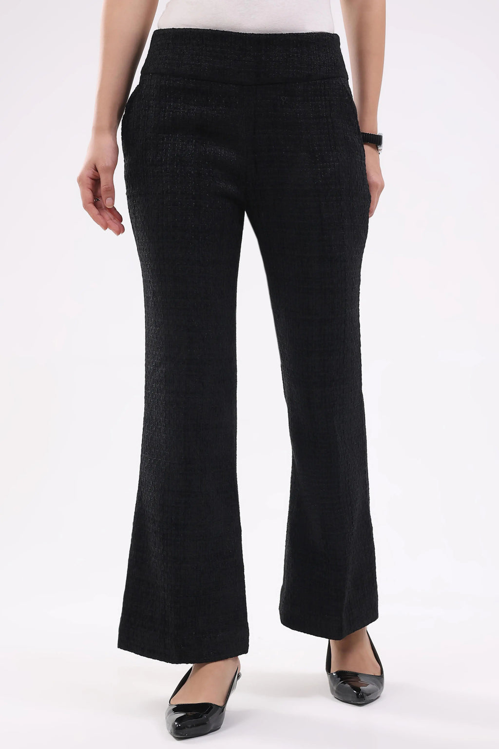 Black Wool Blend Bootcut Trousers