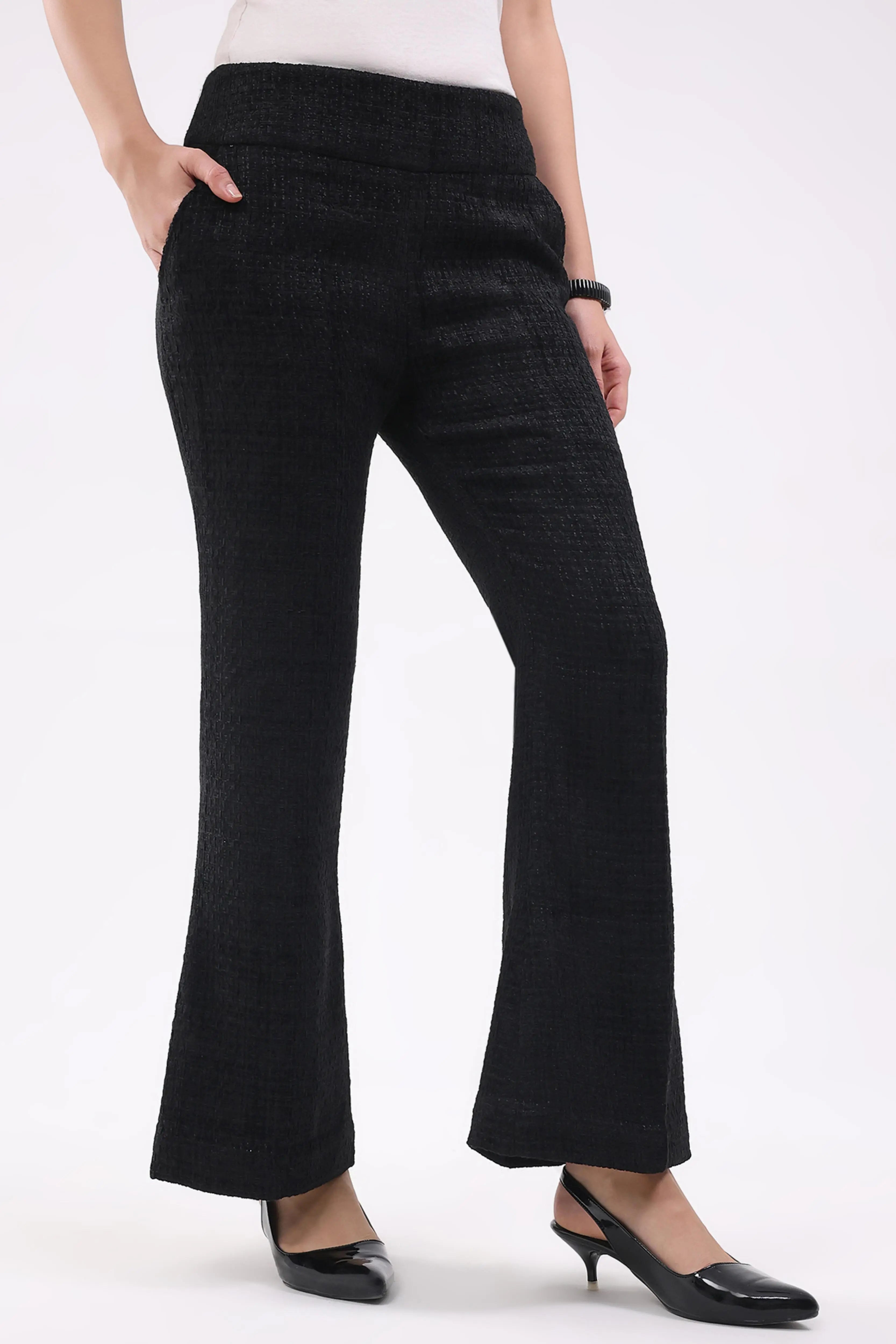 Black Wool Blend Bootcut Trousers