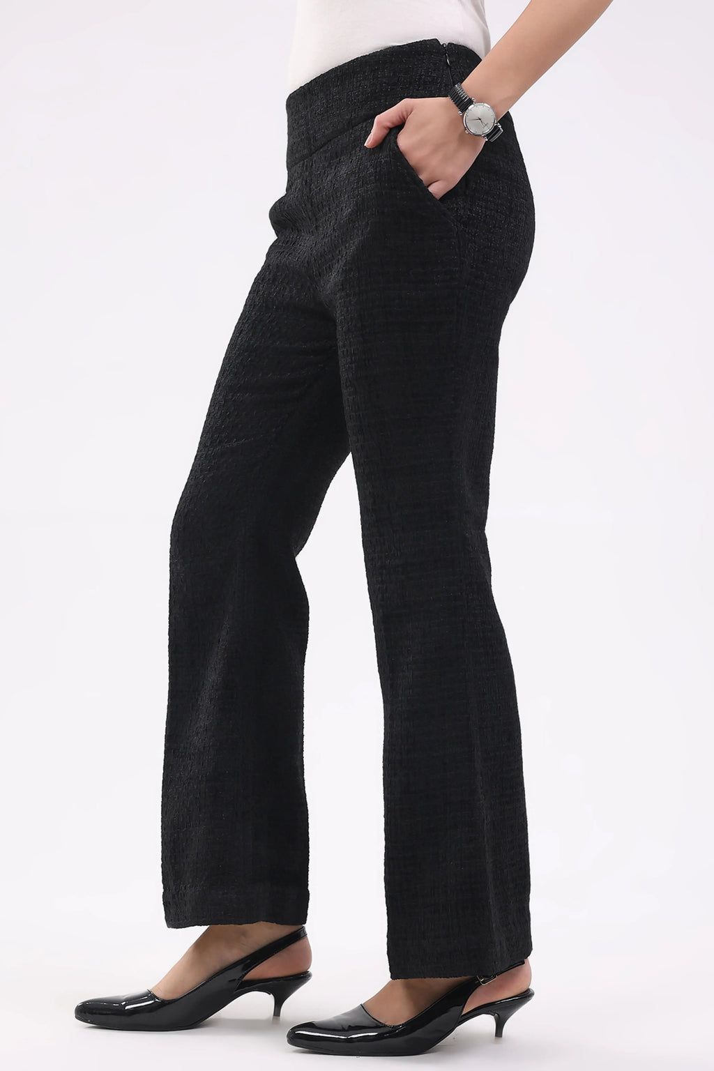 Black Wool Blend Bootcut Trousers
