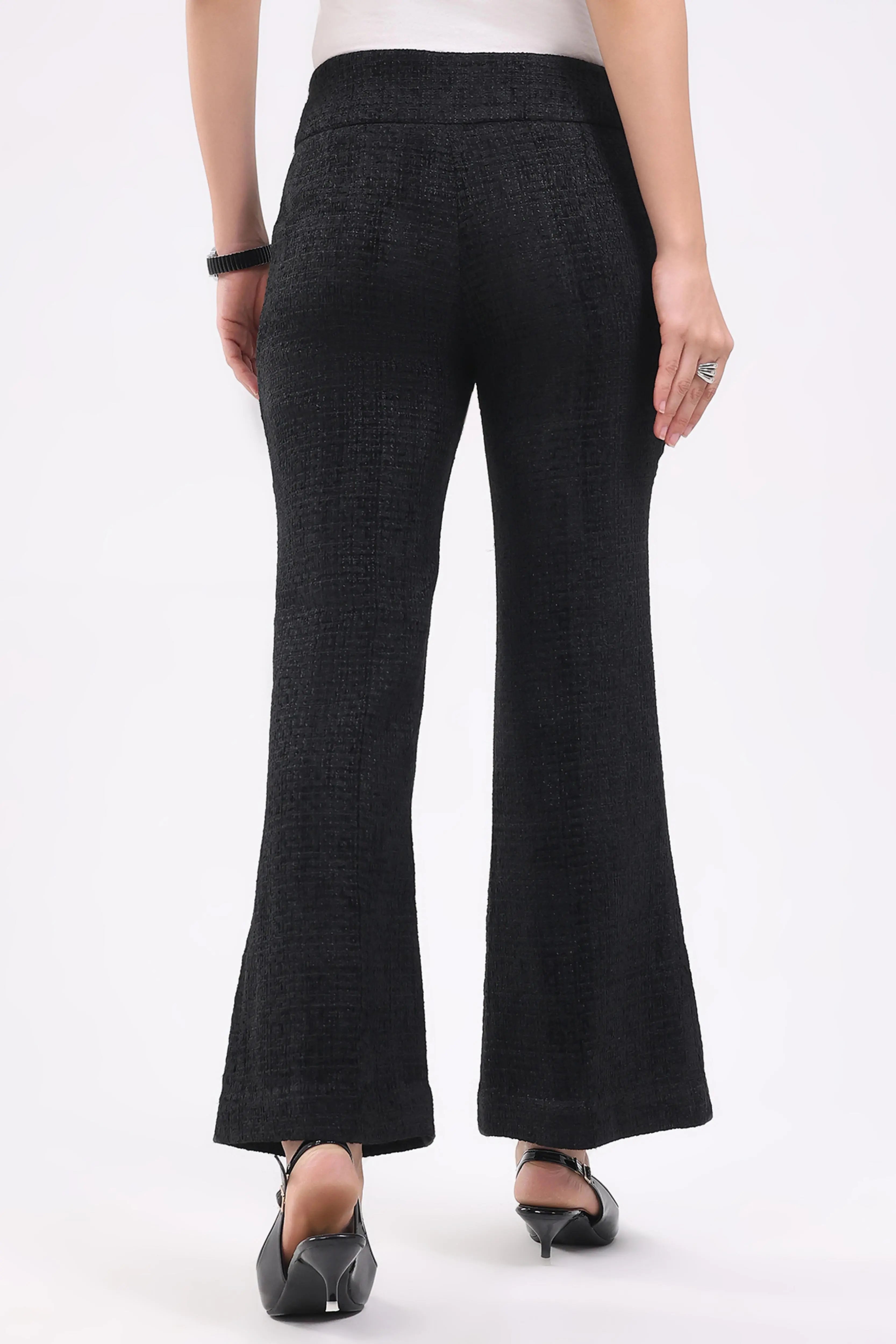 Black Wool Blend Bootcut Trousers