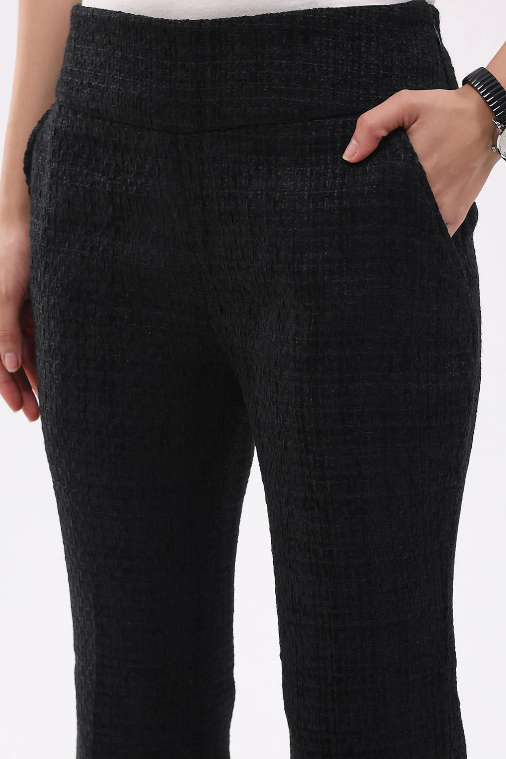 Black Wool Blend Bootcut Trousers