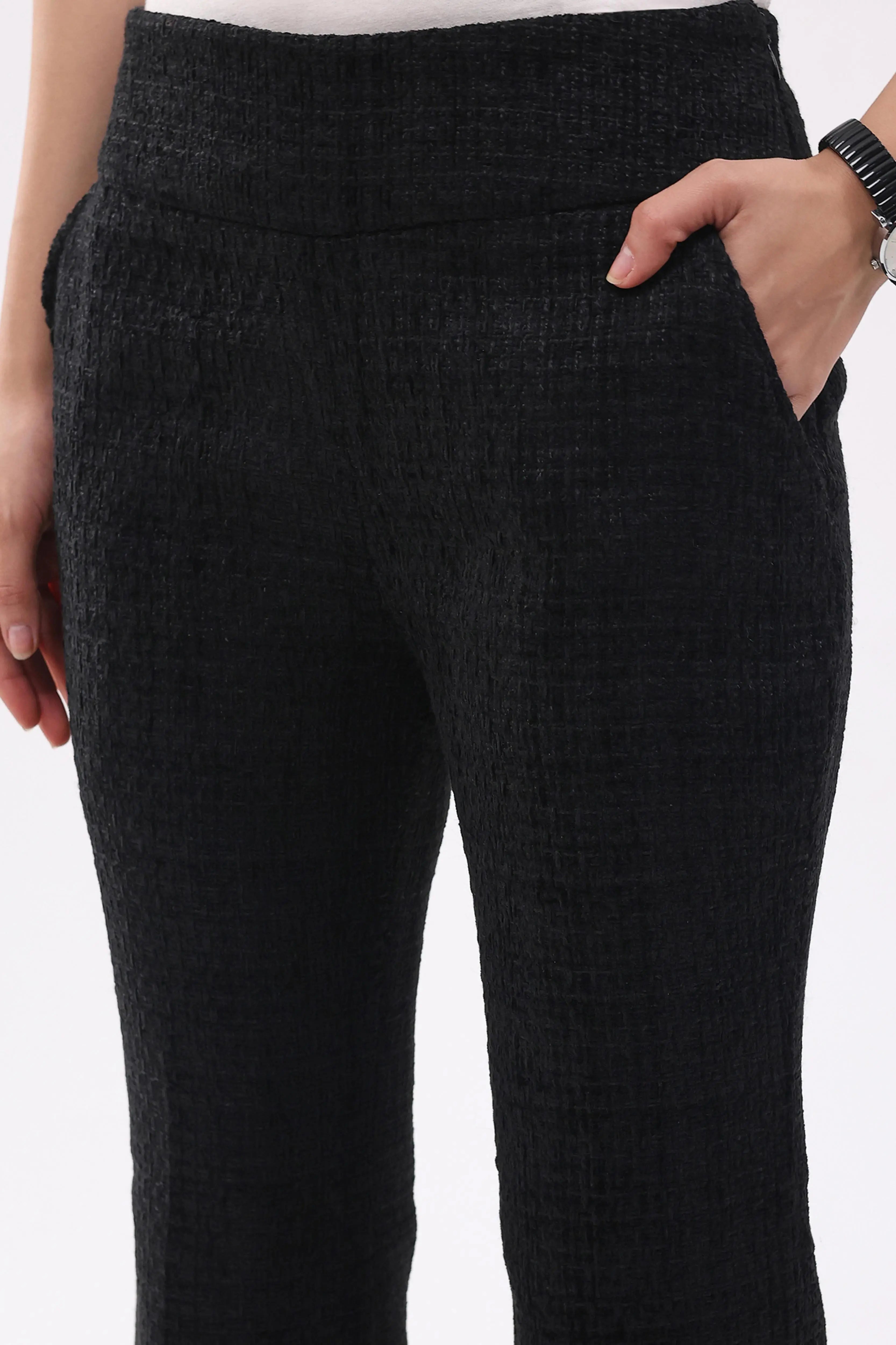 Black Wool Blend Bootcut Trousers