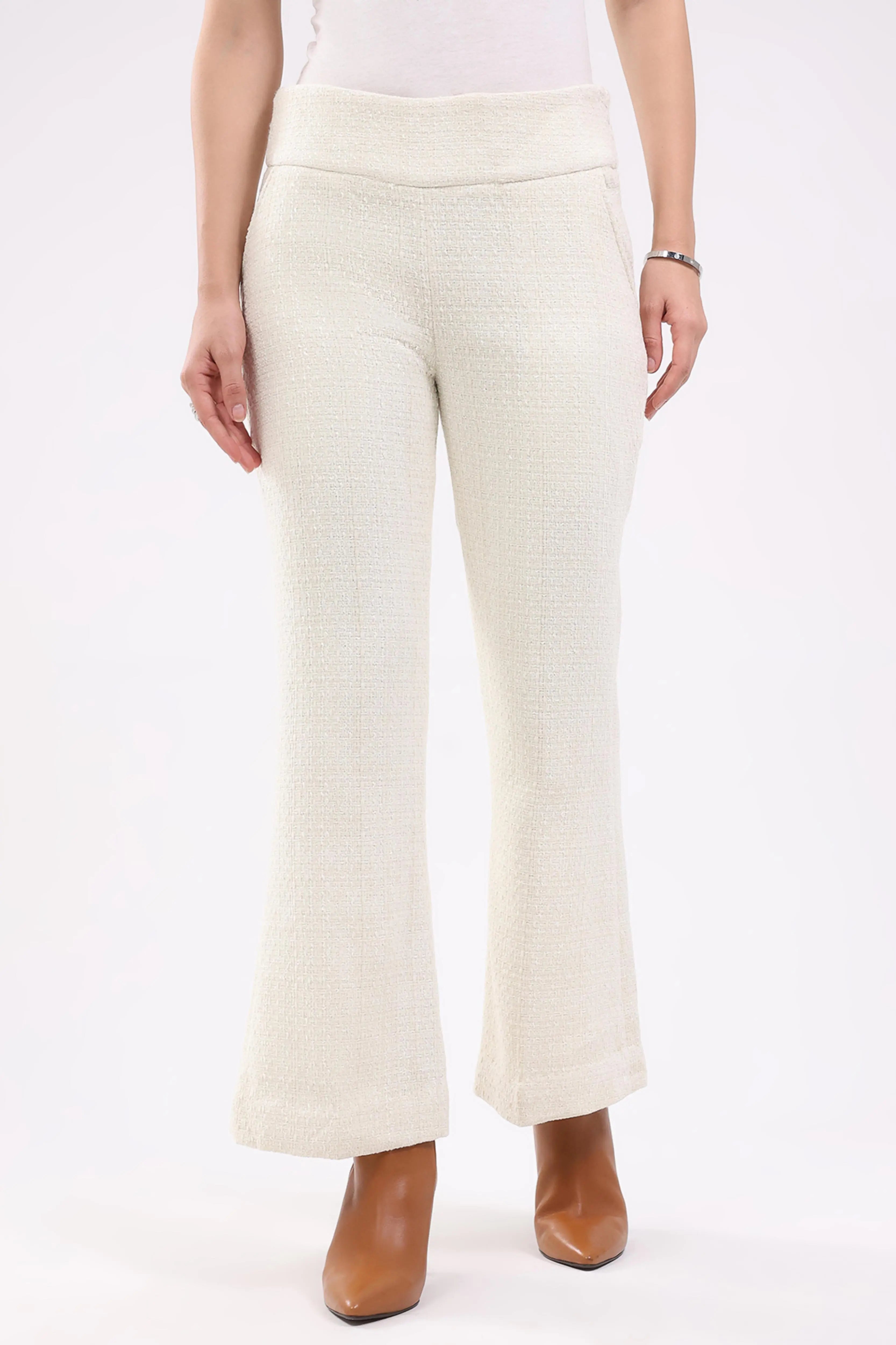 White Wool Blend Bootcut Trousers