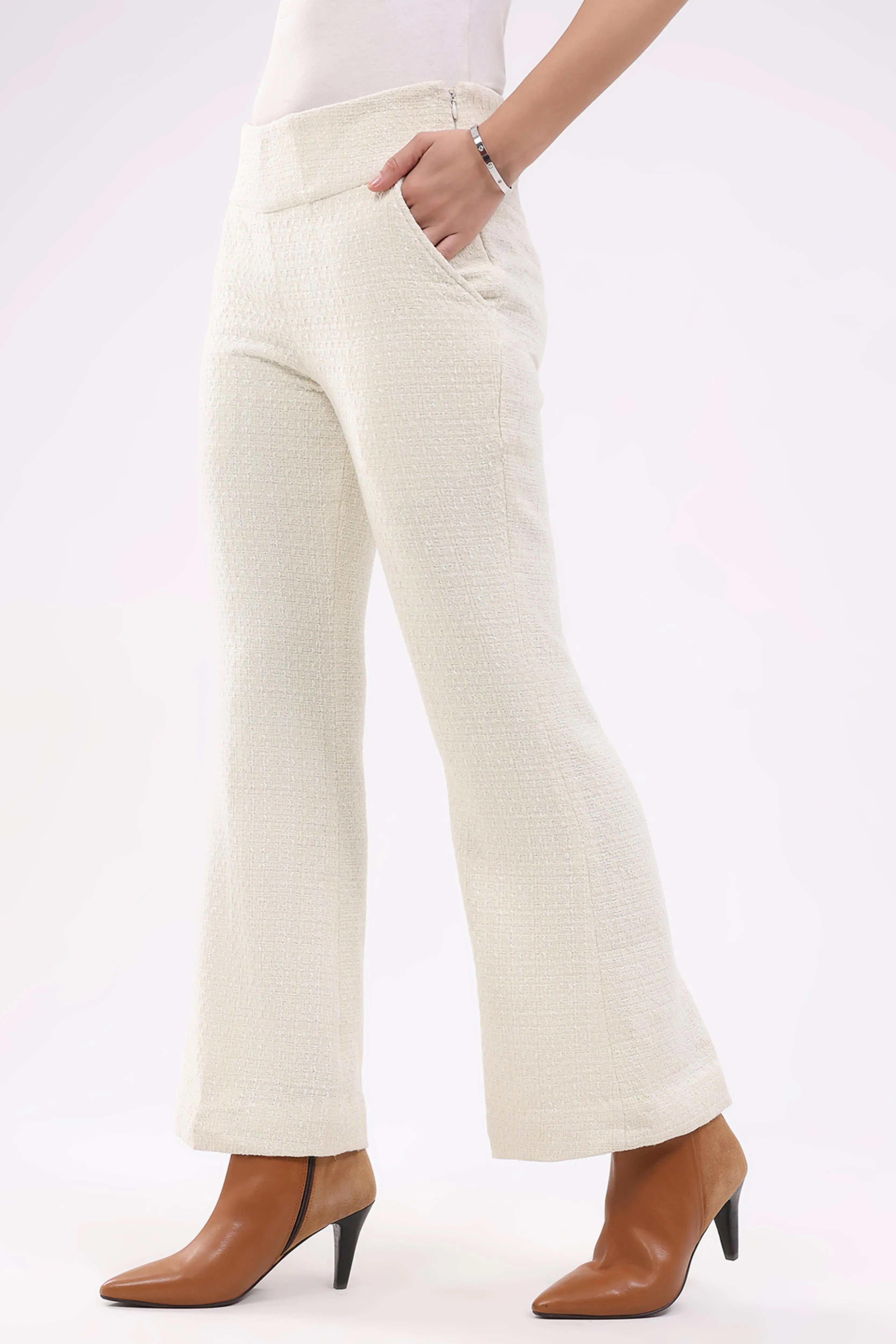 White Wool Blend Bootcut Trousers