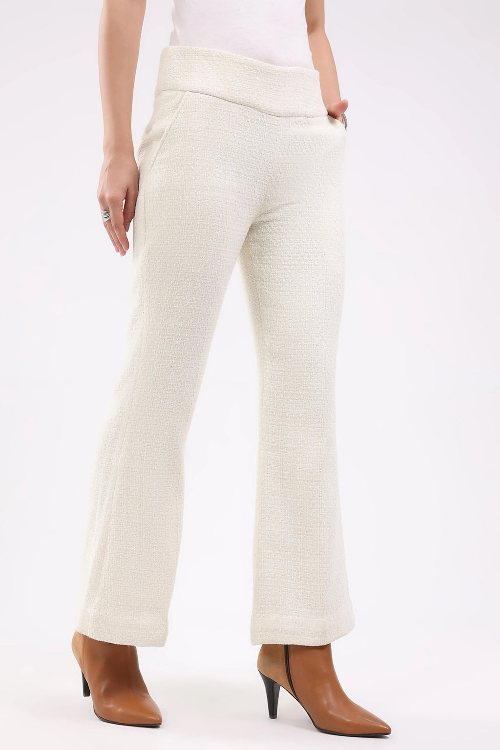 White Wool Blend Bootcut Trousers