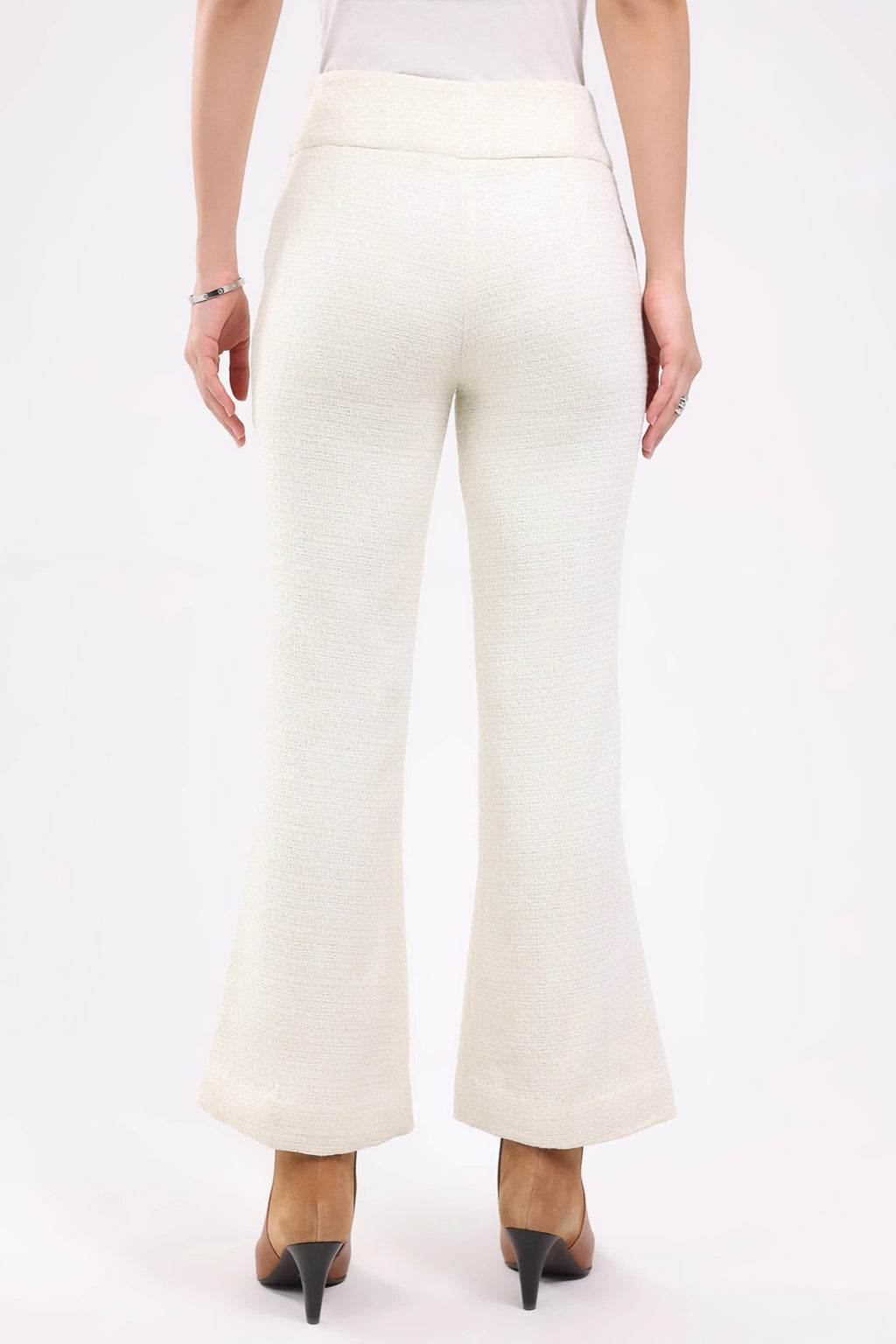 White Wool Blend Bootcut Trousers