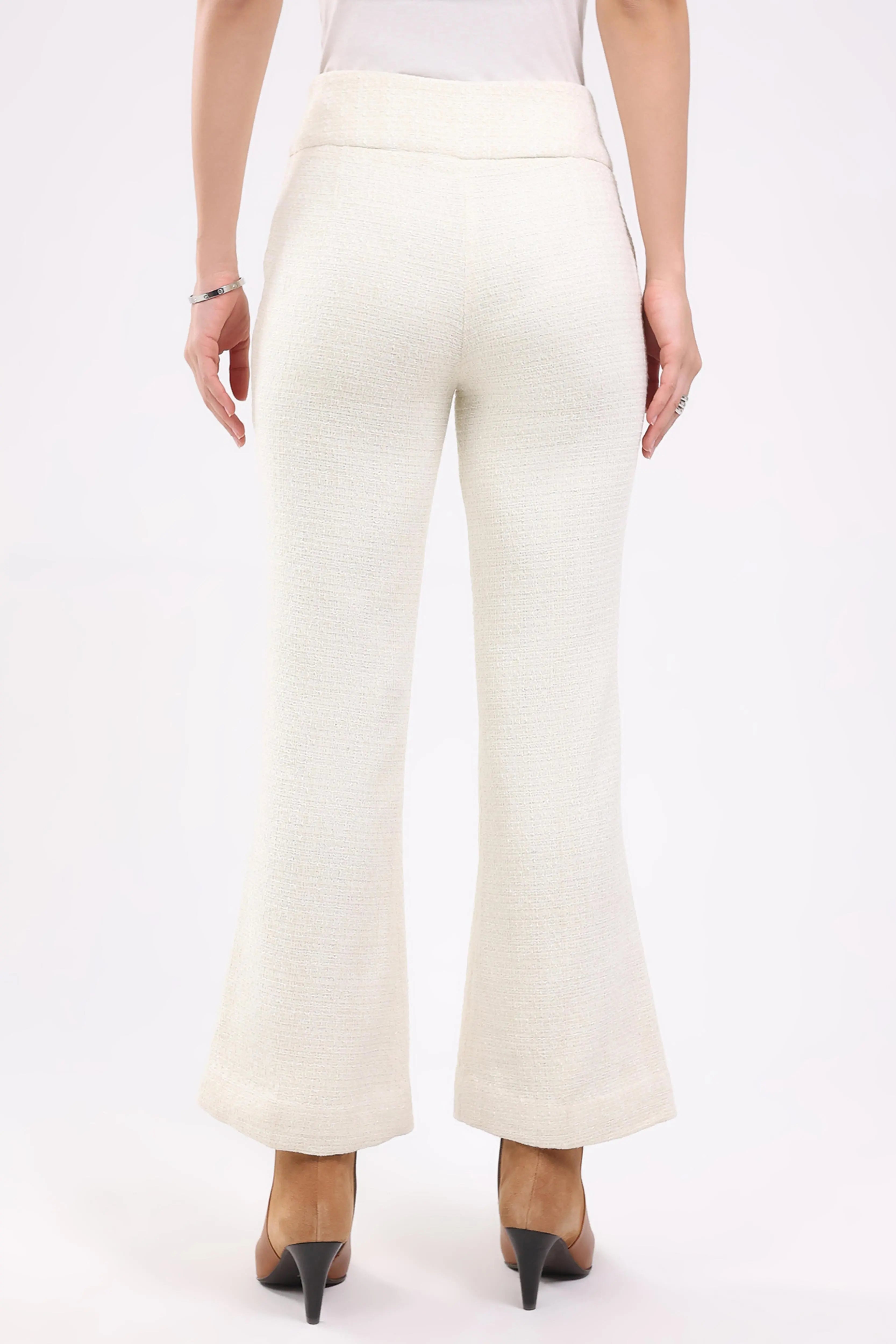 White Wool Blend Bootcut Trousers