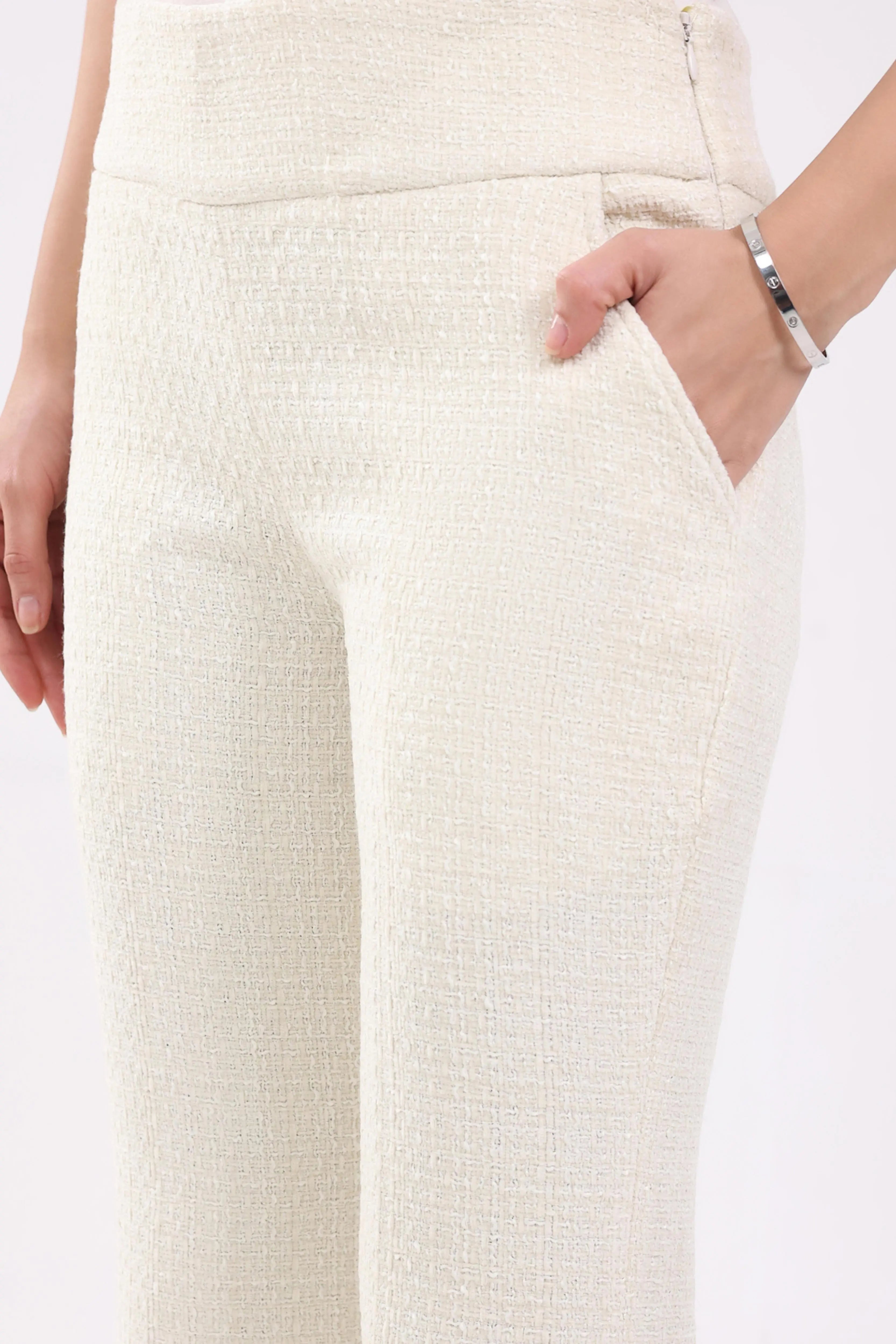 White Wool Blend Bootcut Trousers