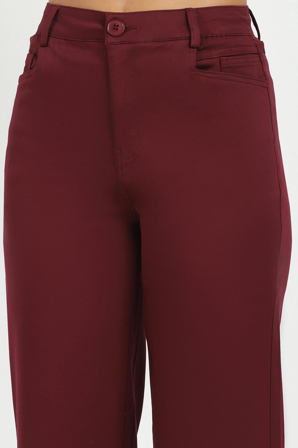 Wine Stretchable Loose Fit Trousers