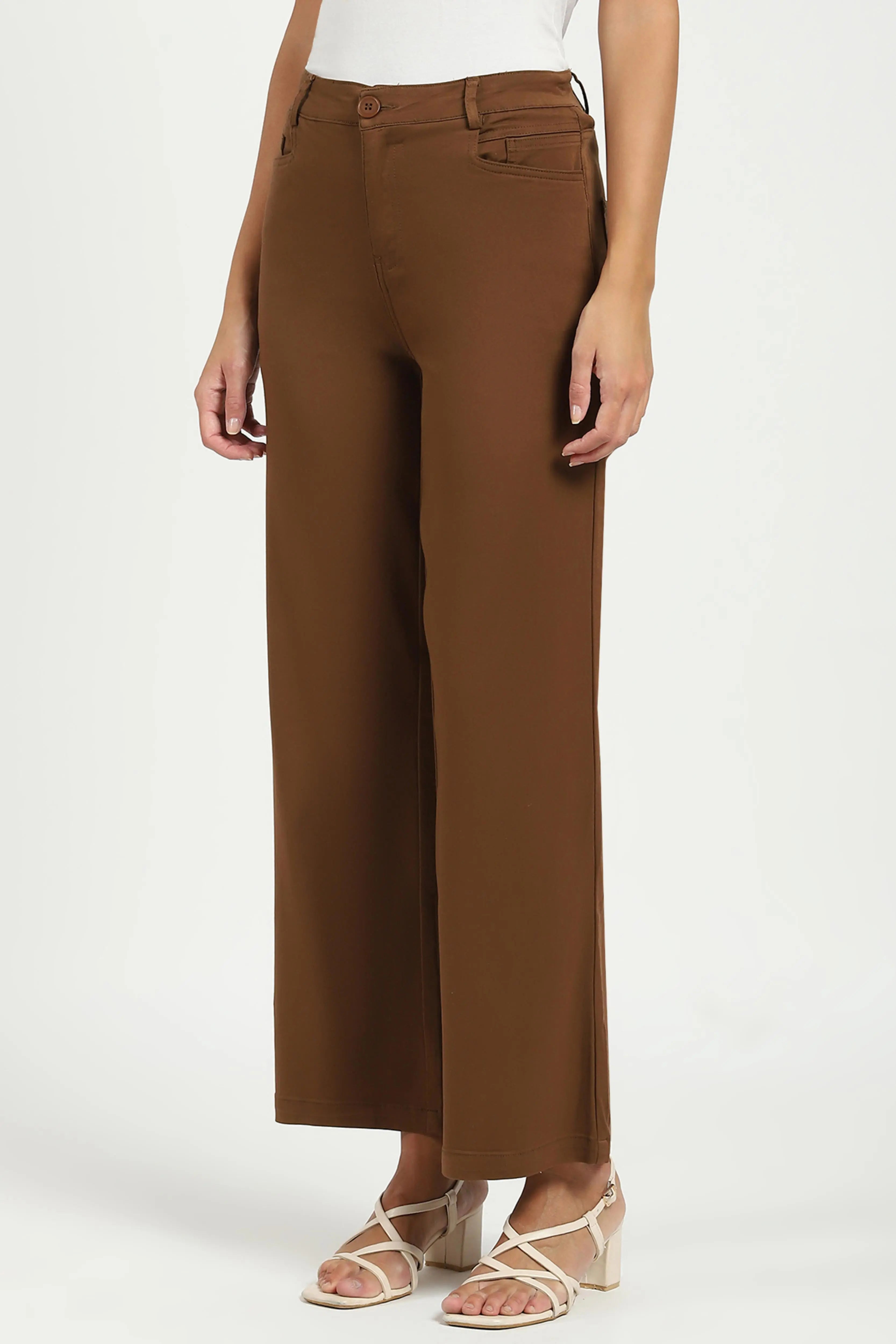 Brown Stretchable Loose Fit Trousers