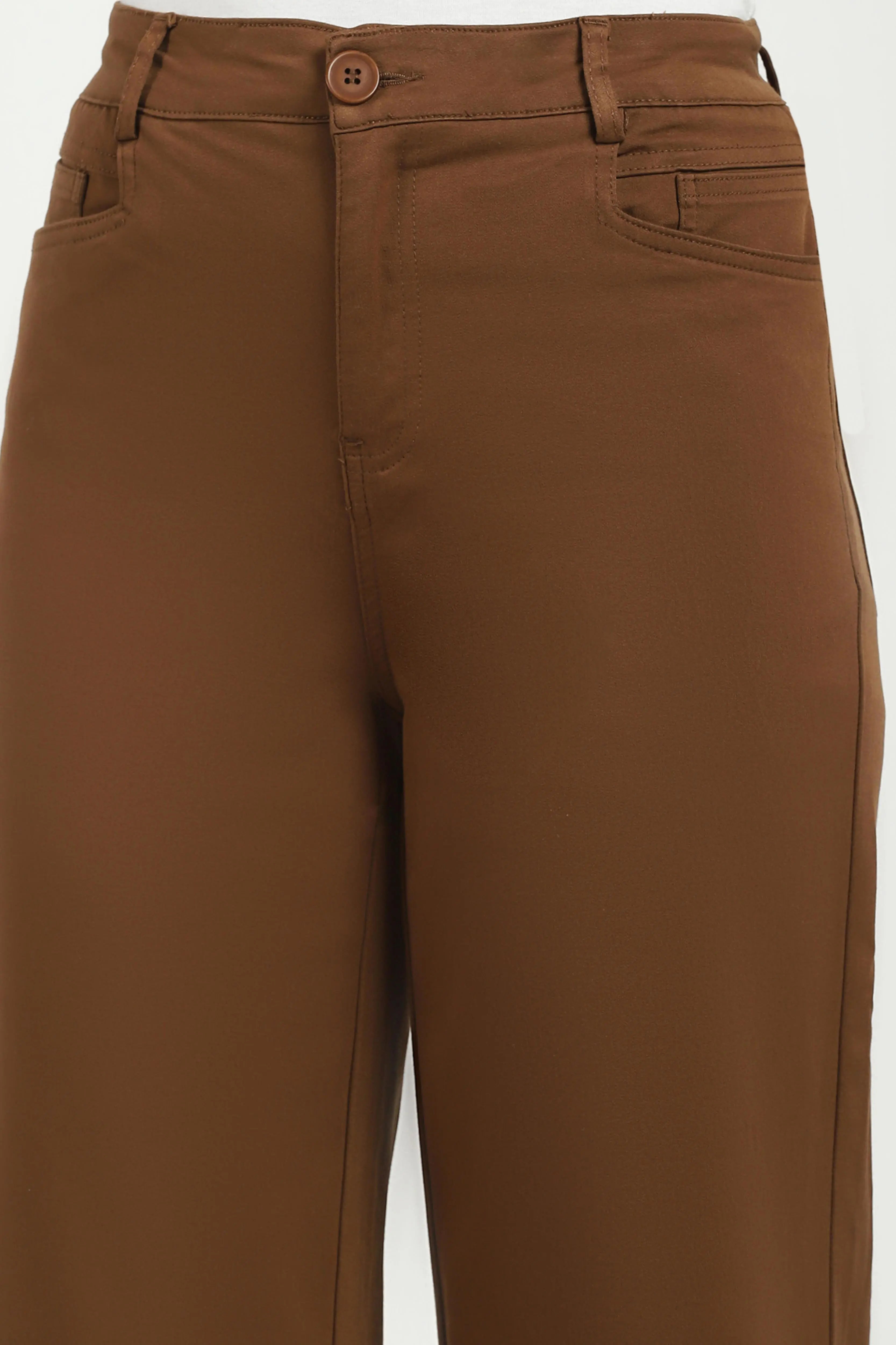Brown Stretchable Loose Fit Trousers