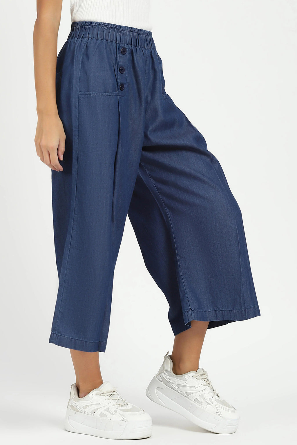 Blue Solid Cotton Blend Palazzo