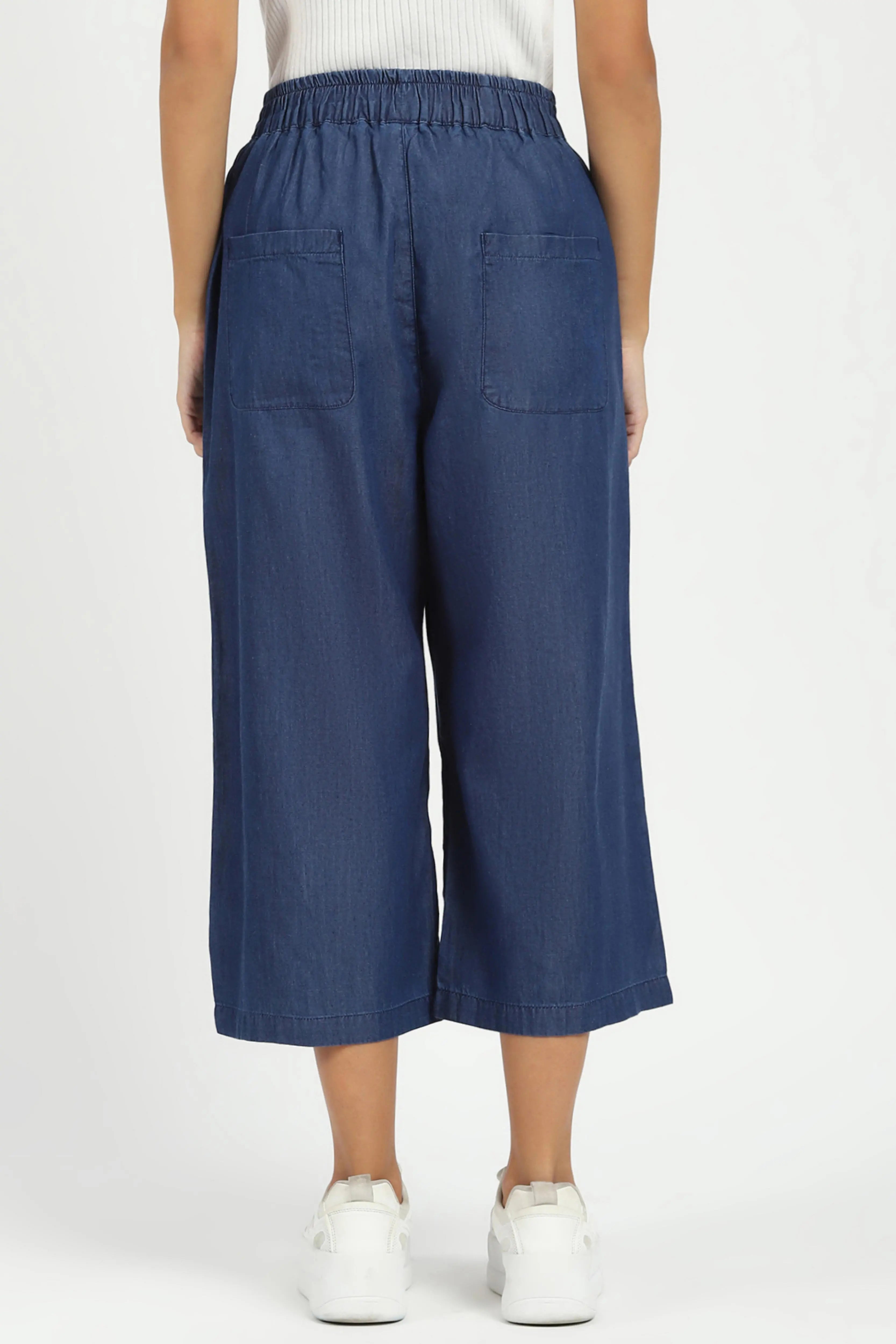Blue Solid Cotton Blend Palazzo