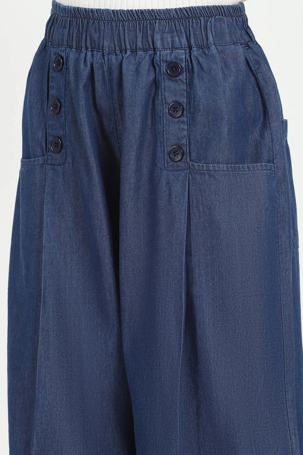 Blue Solid Cotton Blend Palazzo